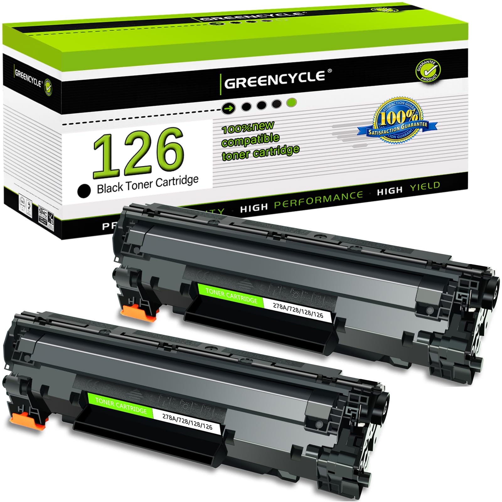 GREENCYCLE Compatible Toner Cartridge Replacement for Canon 126 CRG-126 CRG126 3483B001 for use in Canon ImageClass LBP6200d, and LBP6230dw Wireless Laser Printers (Black,2 PK)