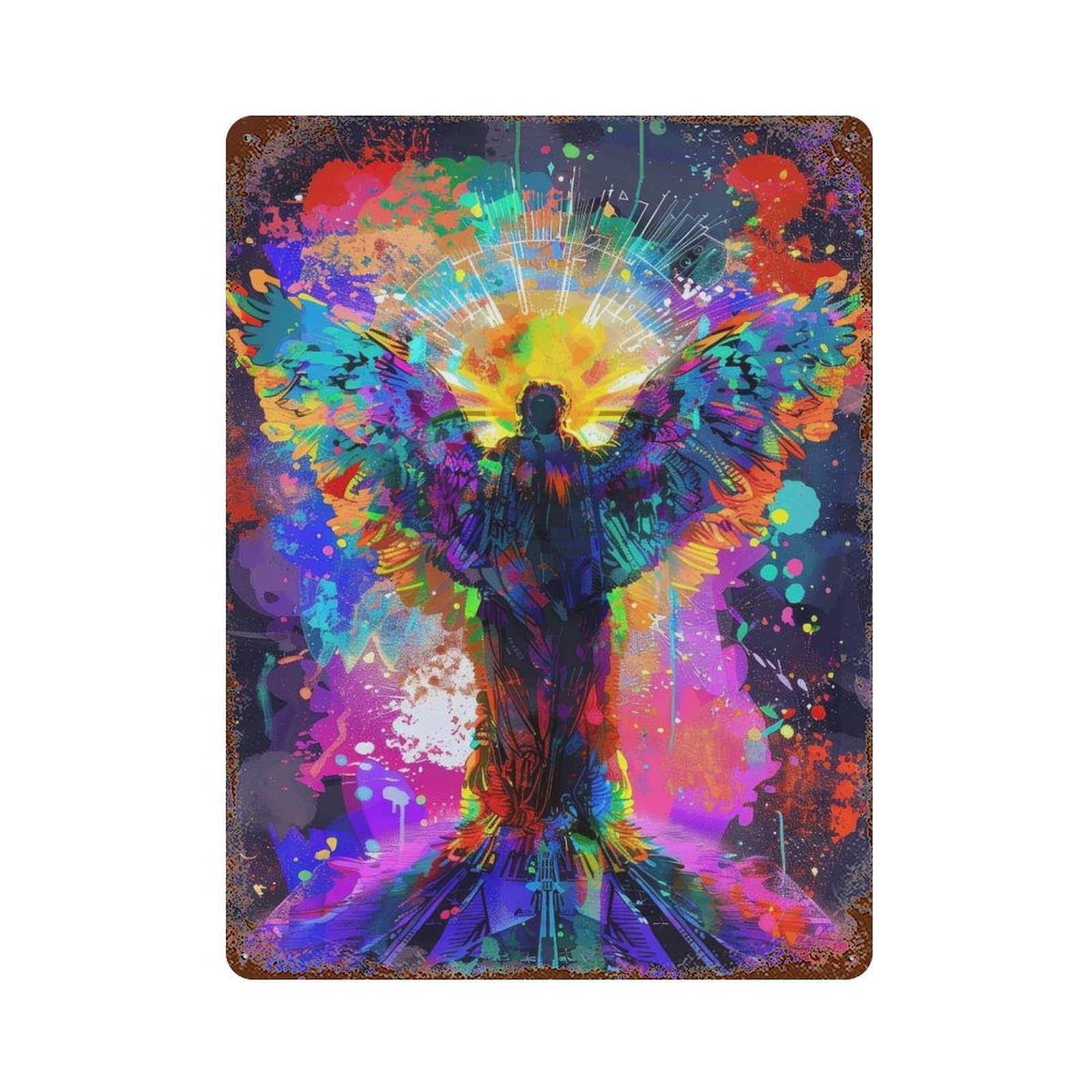 Retro Metal Sign with Vivid Abstract Angel Design 15.7"x11.8", for Office, Studio And Wall Decor, Retro Wall Decor