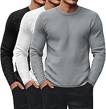 Ficerd 3 Pack Men's Waffle Long Sleeve Shirts, Crew Neck Thermal Underwear Tops Casual Pullover Sweaters Knit Undershirts