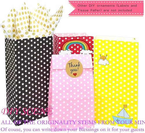 Miniatura 7 de Bolsas de papel de lunares amarillas, bolsas de regalo para aperitivos, frutos secos, golosinas para baby shower, cumpleaños de niños y fiestas de