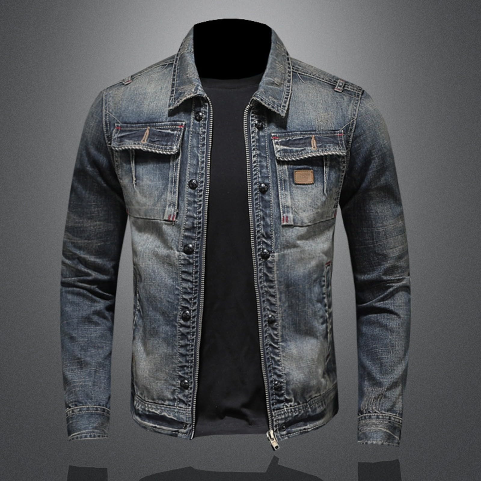 Veste en Jean Homme Style Moto Rétro Classique Coupe Décontractée pour Un Look Urbain Et Audacieux Adapté À Toutes Les Occasions