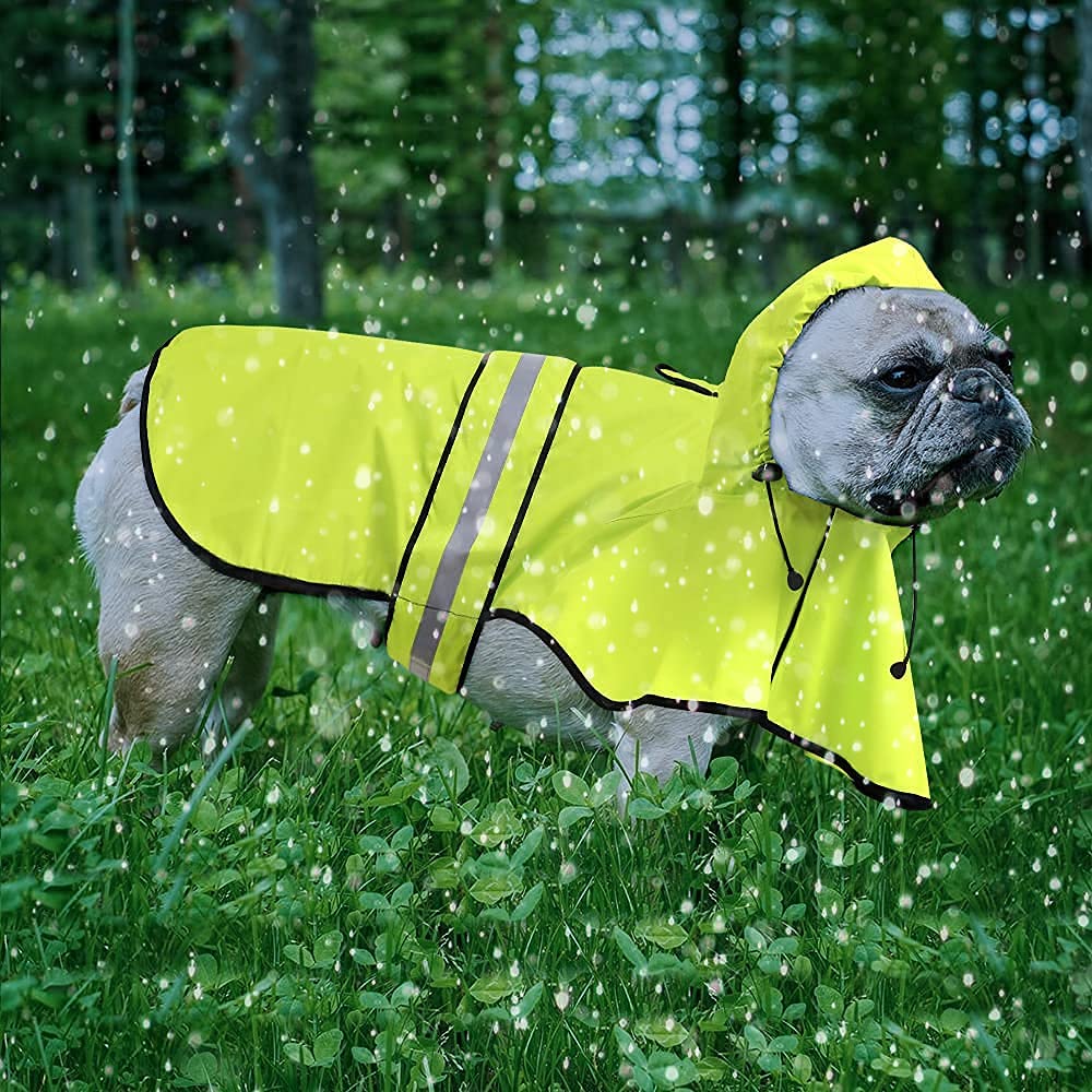Chubasqueros reflectantes impermeables para perros, chaqueta de lluvia ajustable con capucha para perro, poncho ligero para perros (verde neón, mediano)
