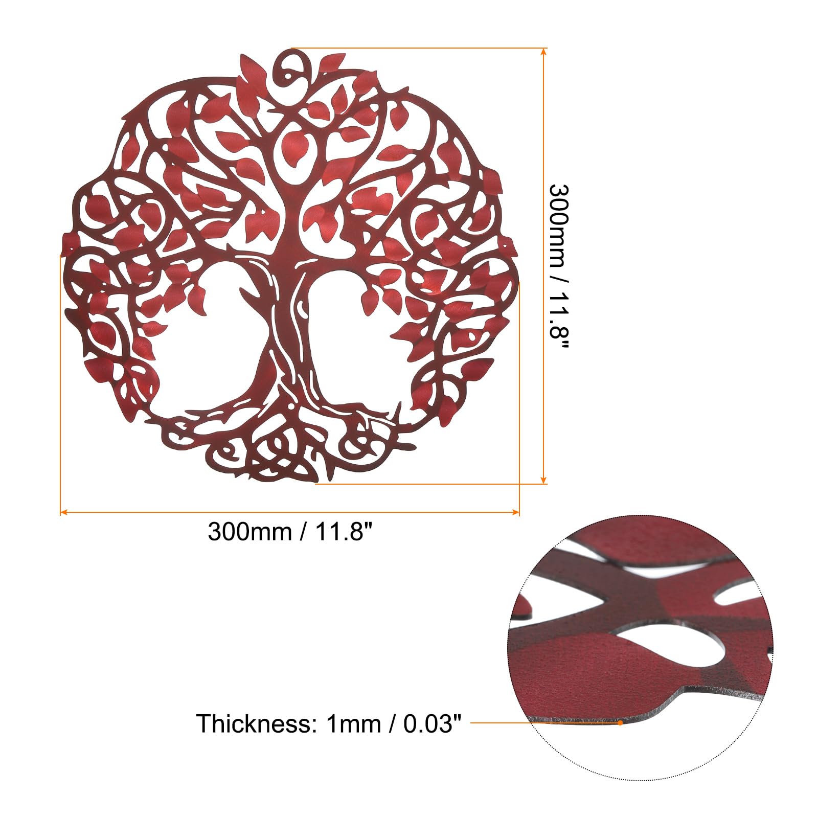 PATIKIL Decoración de pared de árbol de metal, escultura de pared del árbol de la vida, adorno colgante de pared para el hogar, interior y exterior, rojo y marrón