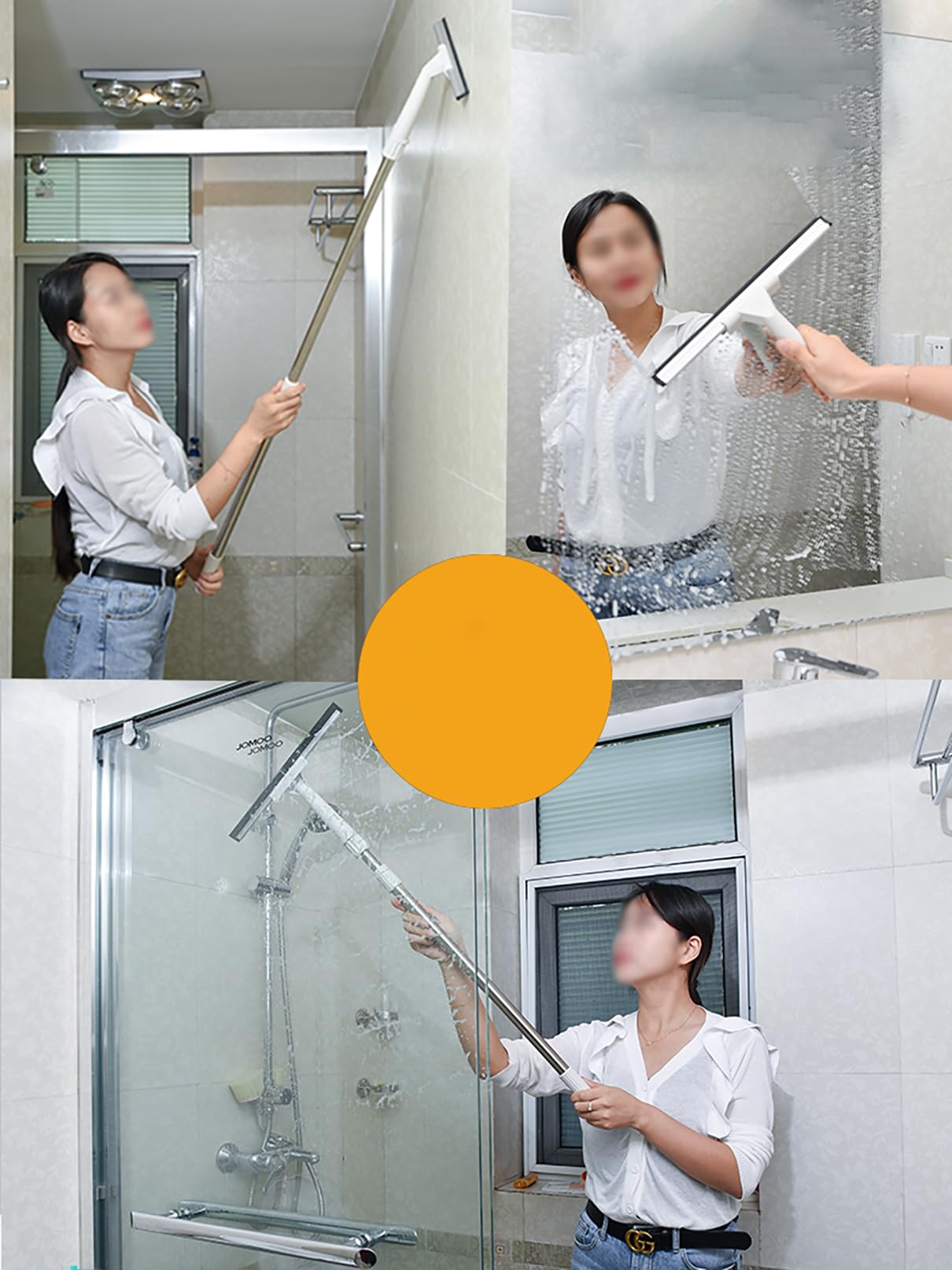 Duschabzieher Edelstahl Set, Duschwischer Doppelter Reinigungskraft Streifenfreies Abziehen für Badezimmer Glas Dusche Wasser Boden Fenster 1.2 m