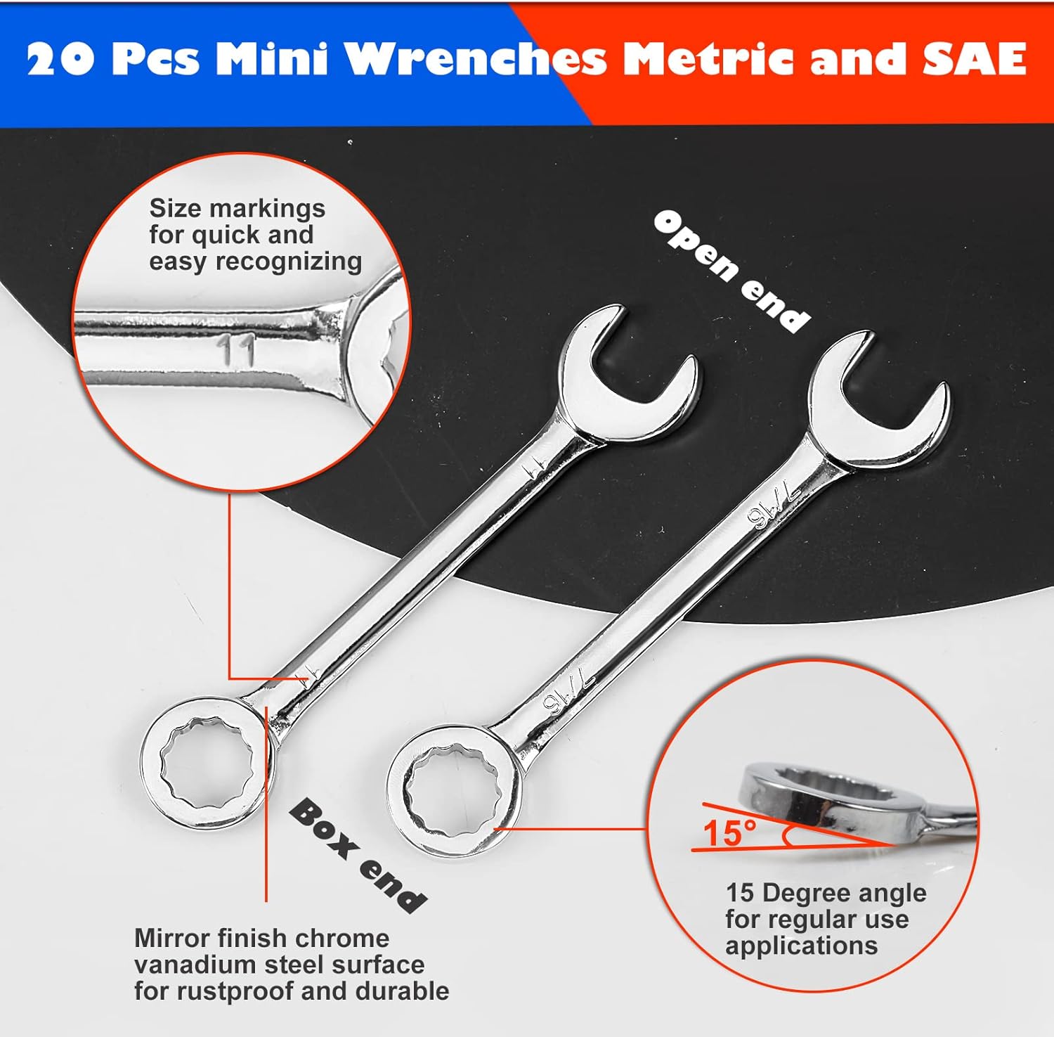 Small Wrench Set Metric And SAE 20 Pcs Mini Wrenches Open End Box End Wrench Set with Key Rings, Metric 4-11mm And SAE 5/32 To 7/16 Inch, Ignition Wrenches Labor Day Gifts Tool Gift for Men