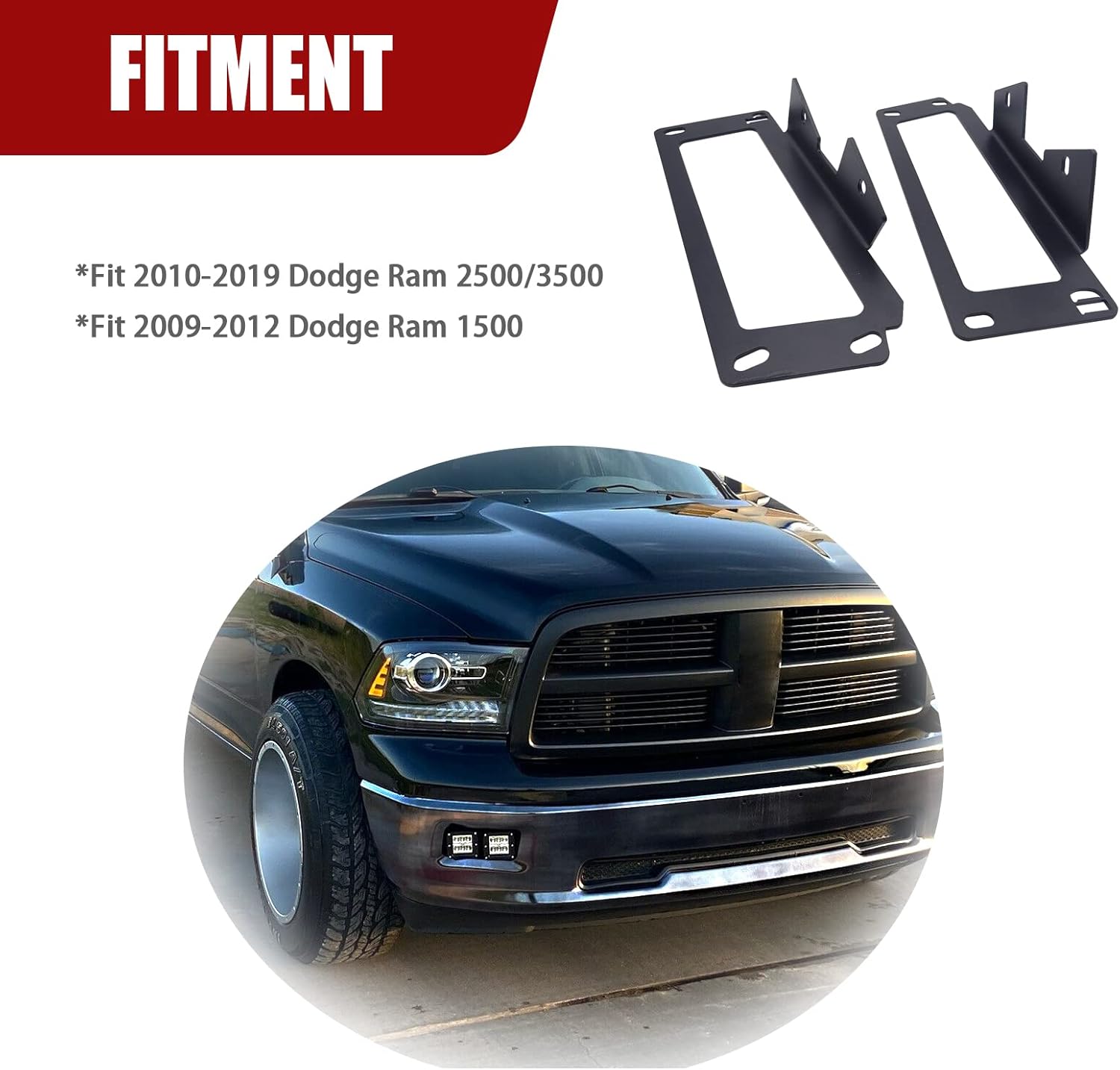 4x 3 Inch 24W Dually LED Fog Light Pods with Quick-Detach Wiring Plug and Fog Lamp Location Mounting Bracket Compatible with Dodge Ram 1500 2500 3500 2009-2019