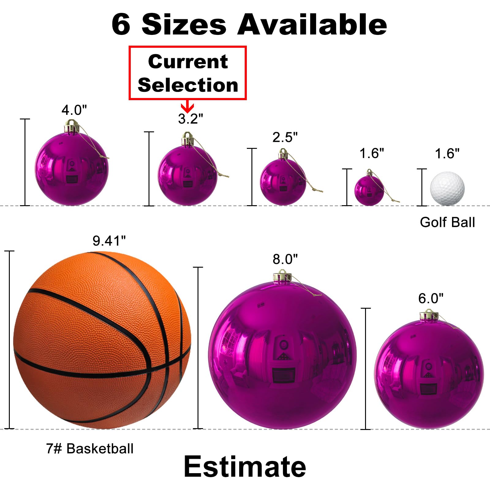 Set di 10 palline di Natale grandi, fucsia, 8,1 cm, decorazioni per albero di Natale, infrangibili, da appendere, per compleanni, Halloween, vacanze, matrimoni
