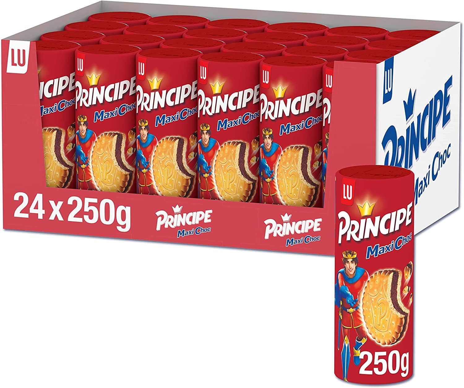 Príncipe Maxi Choc, Galletas Sándwich Rellenas de Doble Crema de Chocolate con Leche, 24 x 250g