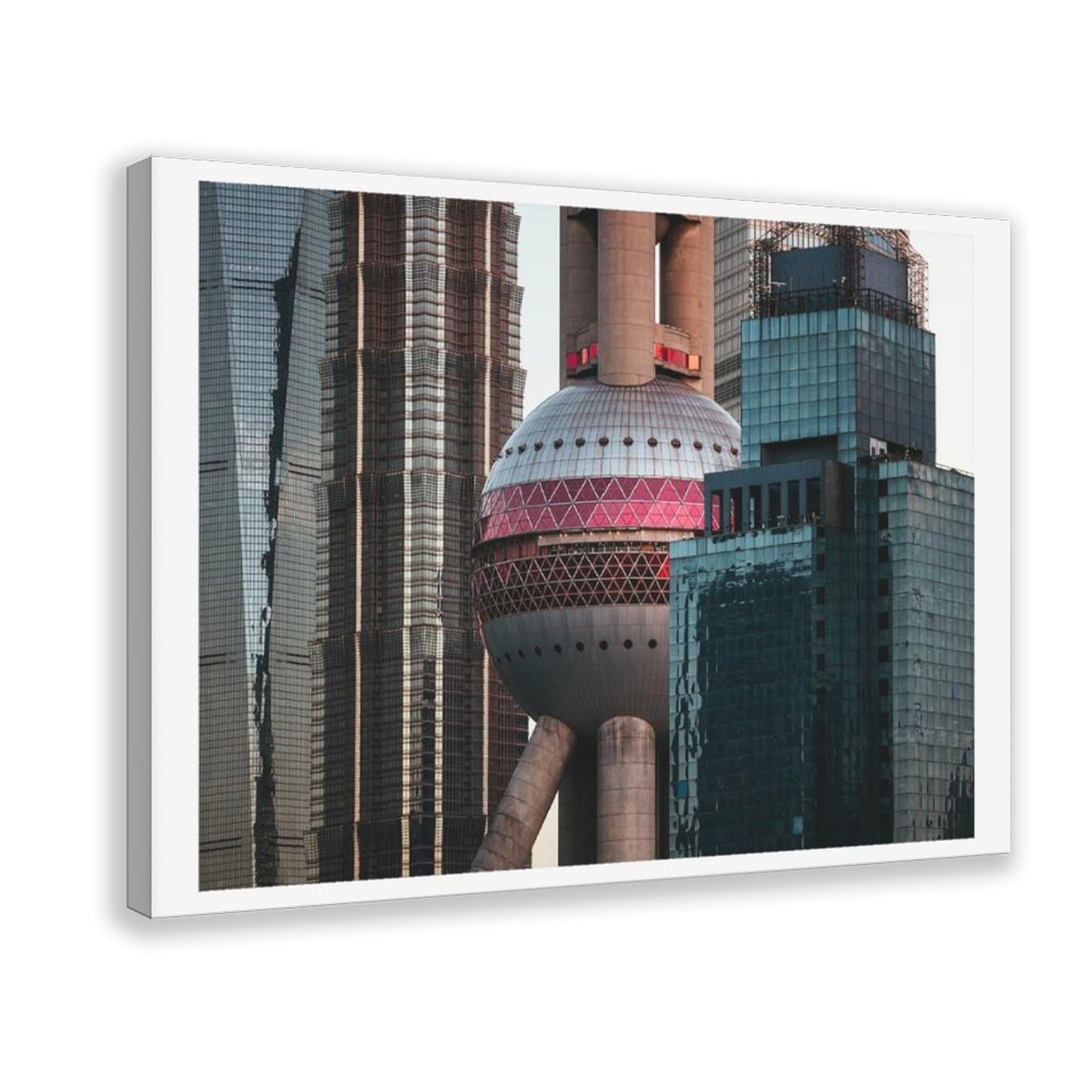 HEYANM Shanghai Skyline Print Oriental Pearl Tower Urban Cityscape Canvas Poster Bedroom Office Room Decor Gift Frame 24x36inch