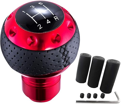 Miniatura 7 de Arenbel Pomos de palanca de cambios manuales de cuero de 5 velocidades, repuesto para la mayoría de camiones MT, color rojo