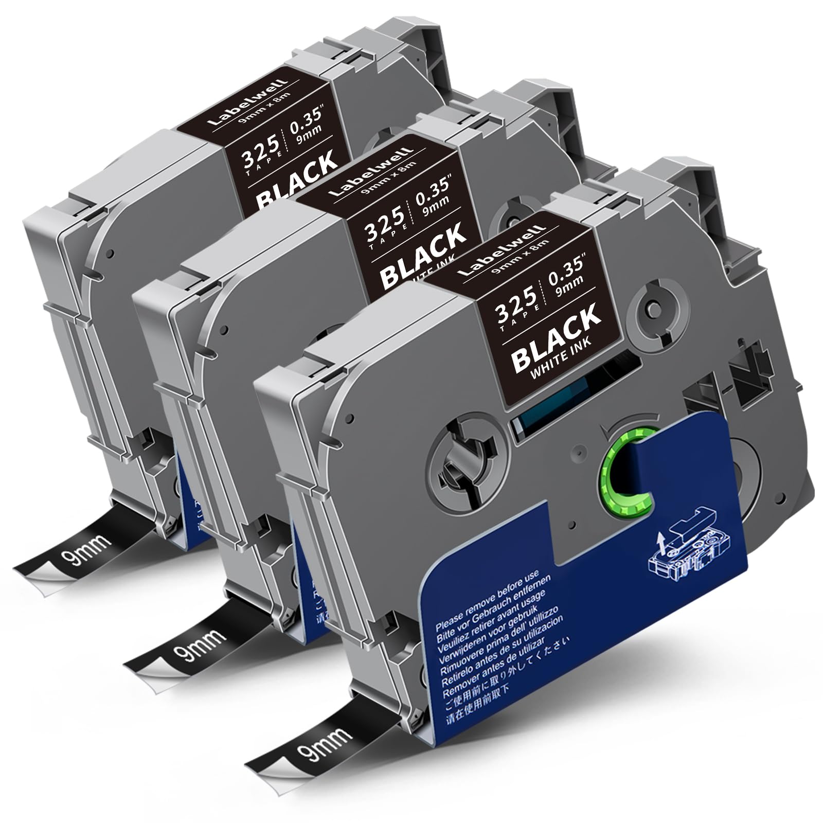 Labelwell 9mm 0.35 Inch Laminated White on Black Compatible with Brother P Touch Label Tape TZ TZe-325 TZe325 Refills for Brother Ptouch PT-H110 D200 D210 D220 D400 D610BT H103W Label Maker, 3-Pack