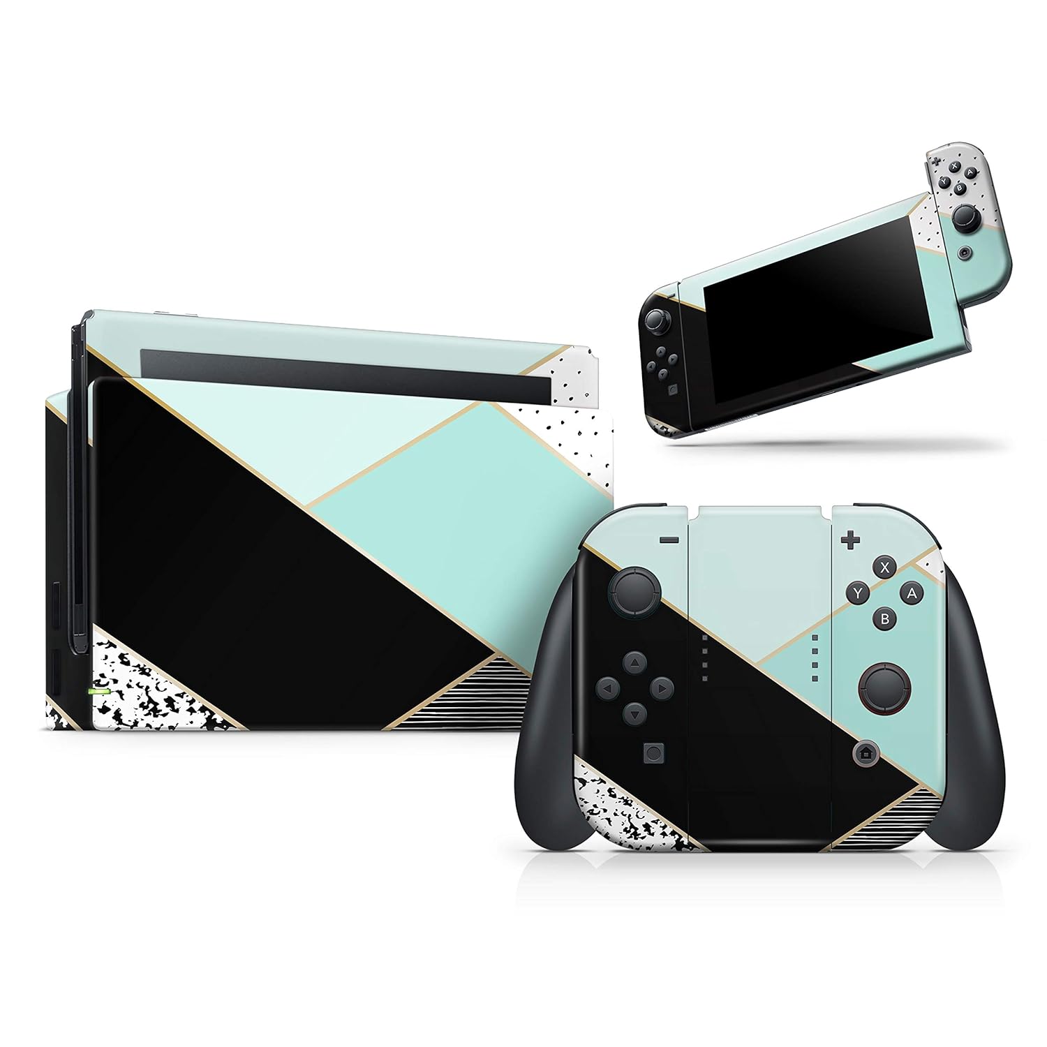 Design Skinz - Compatible with Nintendo Switch Console + Joy‑Con - Skin Decal Protective Removable Vinyl Wrap - Minimalistic Mint and Gold Striped V1