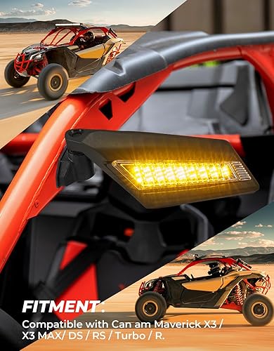Miniatura 2 de KEMIMOTO Espejos laterales X3 con indicador de señal de giro, luces intermitentes, espejos retrovisores compatibles con Can-Am Maverick X3 y Max XRS