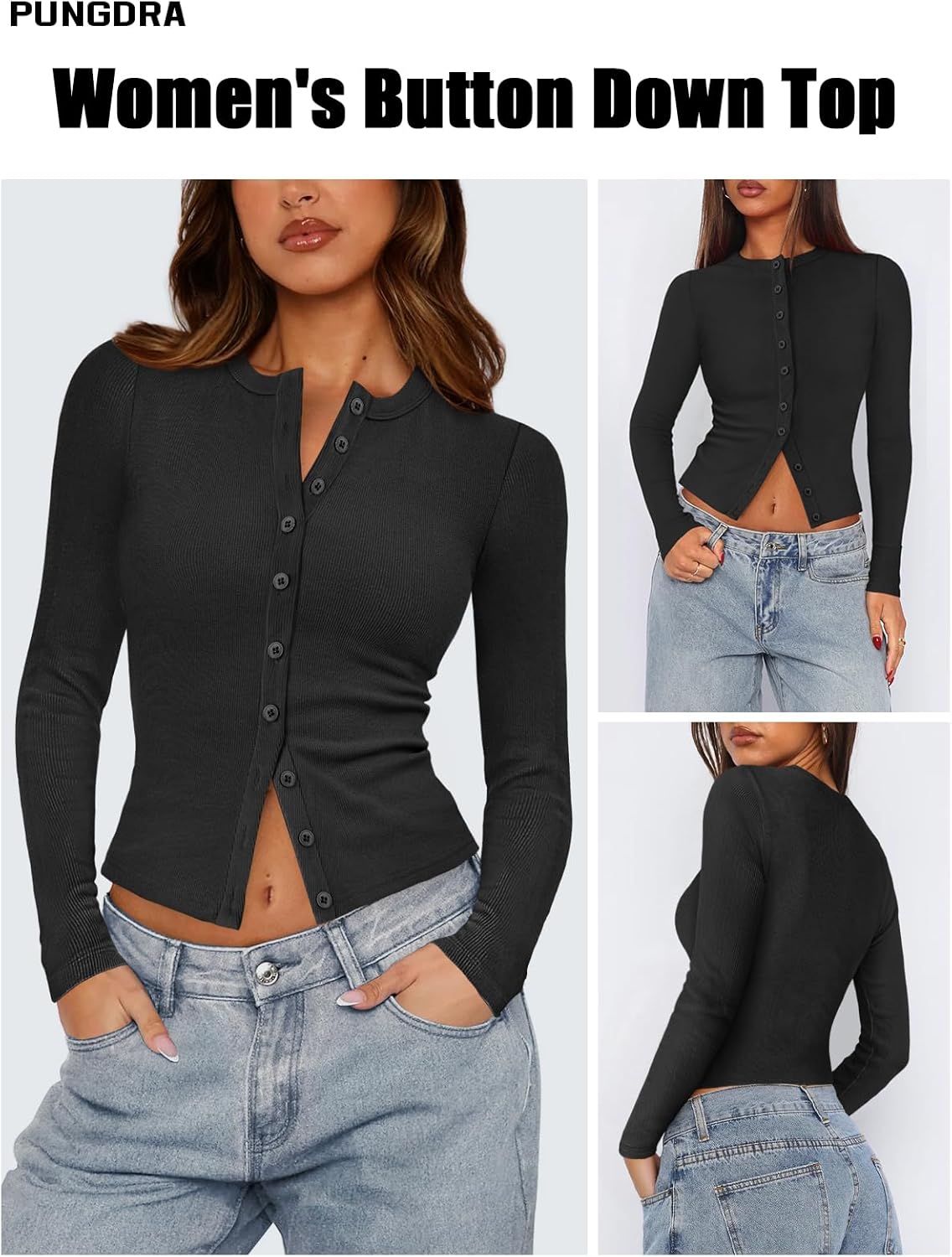 Womens Ribbed Button Down Long Sleeve Top Knit Button Up Fitted Cardigans Cropped Cute Fall Going Out Tops for Women - Image 4