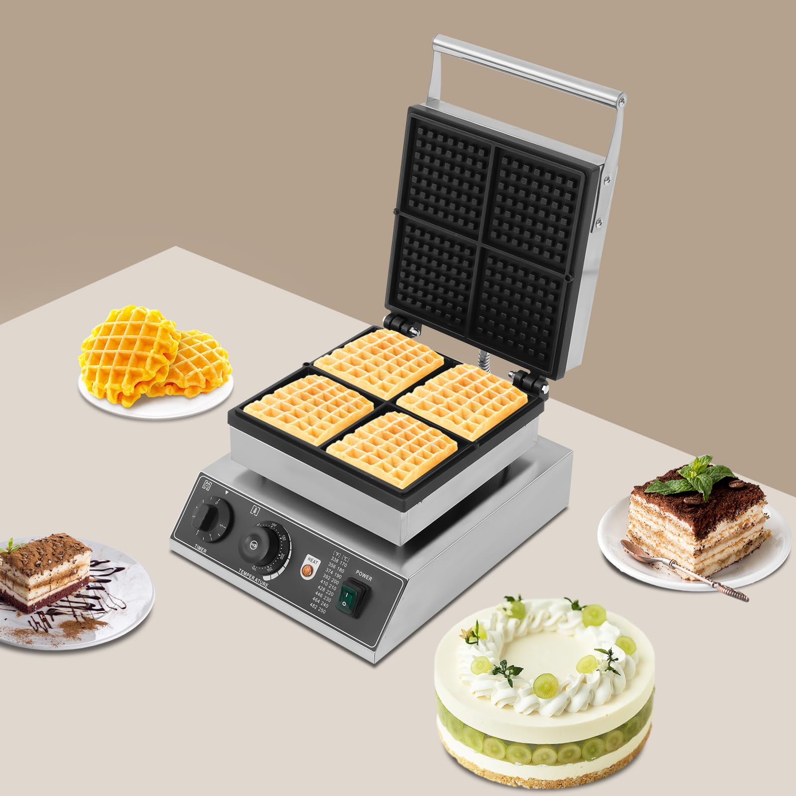 Piastra per waffle belga, macchina per waffle con anti-trabocco, per panini e cialde commerciali, griglia elettrica rettangolare, antiaderente, per waffle e panini