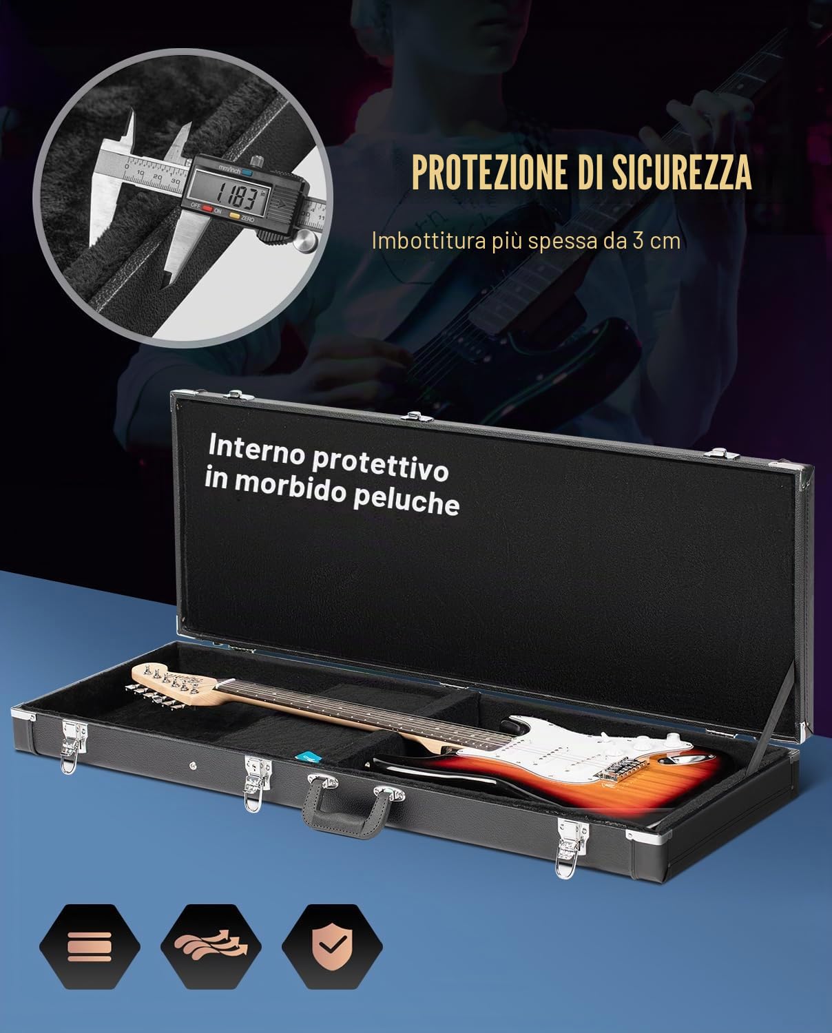 CAHAYA Custodia Rigida Chitarra Elettrica: Borsa Rigida Chitarra Elettrica Stratocaster Telecaster con Compartimento Interno Astuccio Chitarra Elettrica ST per Principianti Musicisti CY0209
