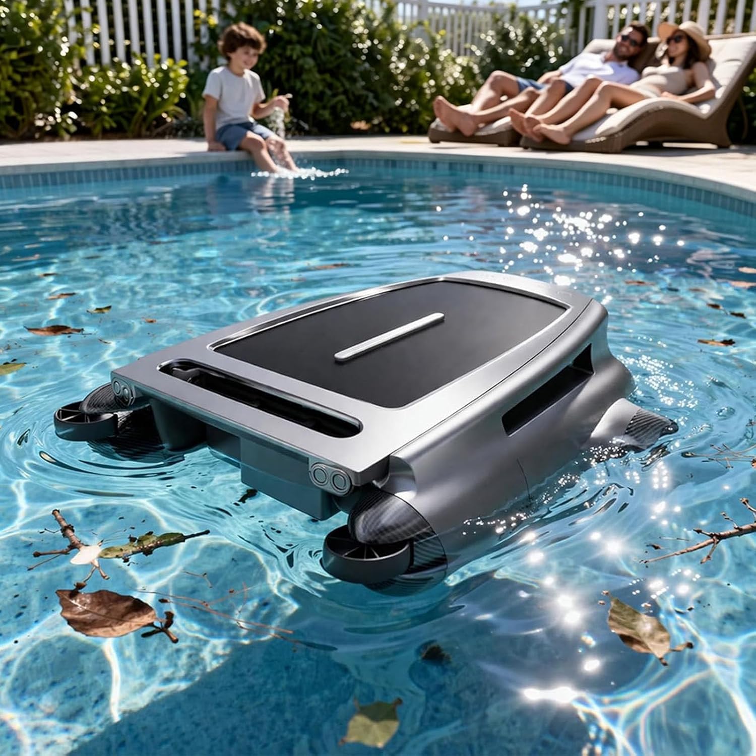 XAXEURLKJ Automatic Solar Pool Skimmer Robot - 5200mah Battery, Smart Obstacle Avoidance, 450μm Filter, 200㎡ Coverage For Inground & Above Ground Pools