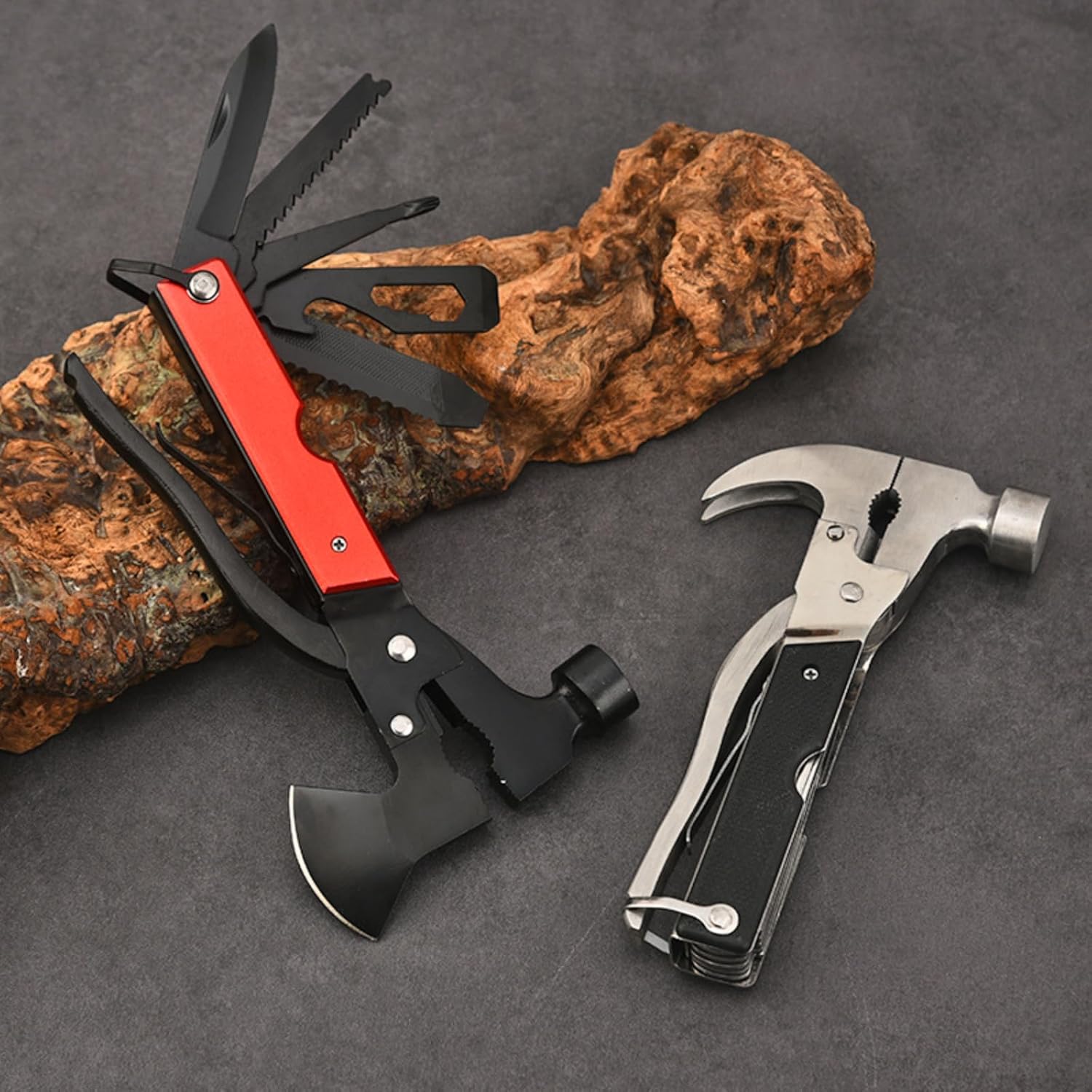 Premium 14-in-1 Hammer Multipurpose Tool for the Home, Camping Equipment, and Work, Hammer, Pliers, Survival Knife, & More-E