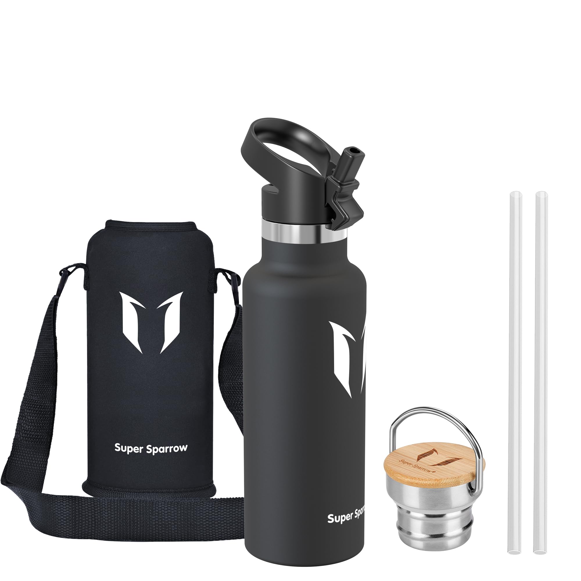 Super Sparrow Borraccia Termica - Bottiglia Termica Senza Perdite - 350ml/500ml/620ml/750ml/1L - Senza BPA Borracce Bambini - Per Scuola, Sport, Campeggio, Palestra, Ciclismo - Con 2 Tappi