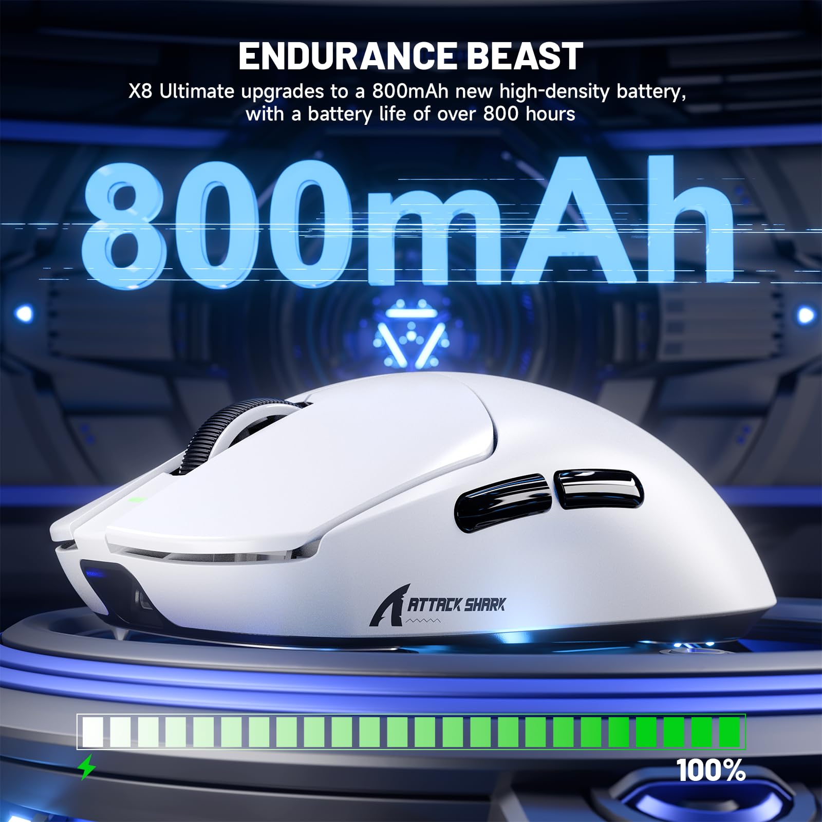 ATTACK SHARK Série X8 Souris Gaming sans Fil, 55–65 g Ultra-Légère, Capteur PixArt PAW3395/3950, Bluetooth/2.4G & USB, Jusqu’à 42 000 DPI, Câble LED C06 Ultra (Blanc, X8 Ultimate)