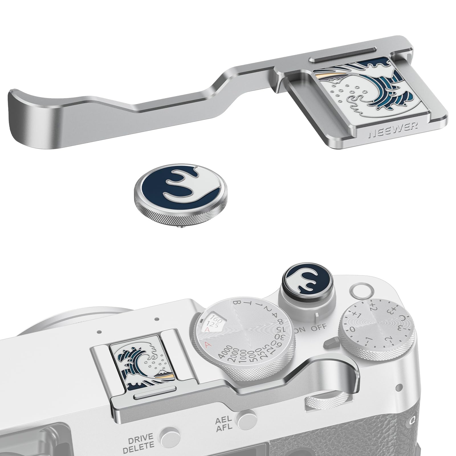 Set Accessori Fujifilm X100V/X100VI | Hot Shoe Cover + Tappo Pulsante Scatto | Design Arte Giapponese | Argento CA110 - Foto 5