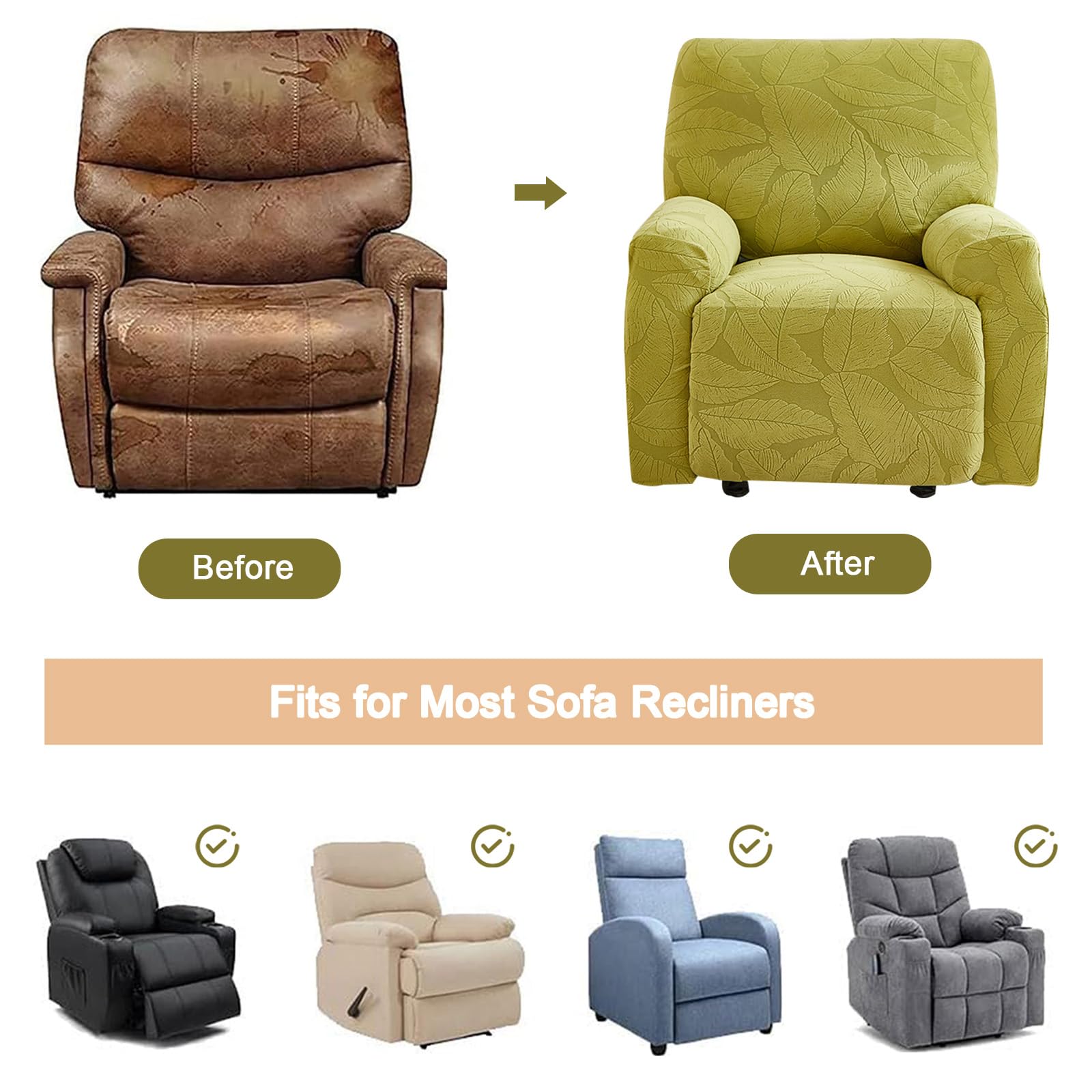 Copripoltrona Relax Reclinabile 1 Posto, Copri Poltrona Relax in Tessuto Jacquard, Fodera Poltrona Reclinabile Elasticizzato per Sedie Elettriche(Size:8 Piece Set,Color:N-Beige)