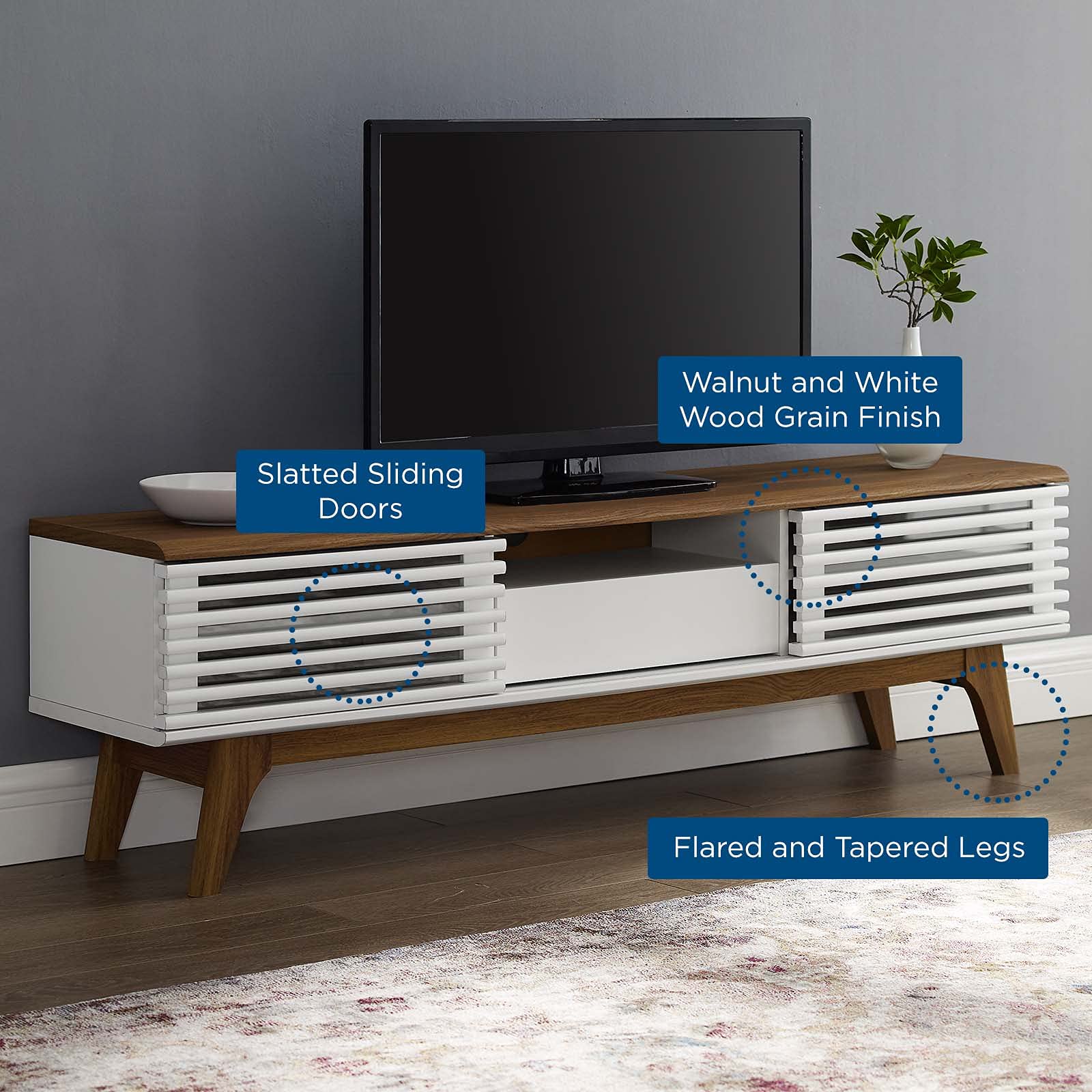 Modway Render MidCentury Modern Low Profile 59 Inch TV Stand in Walnut