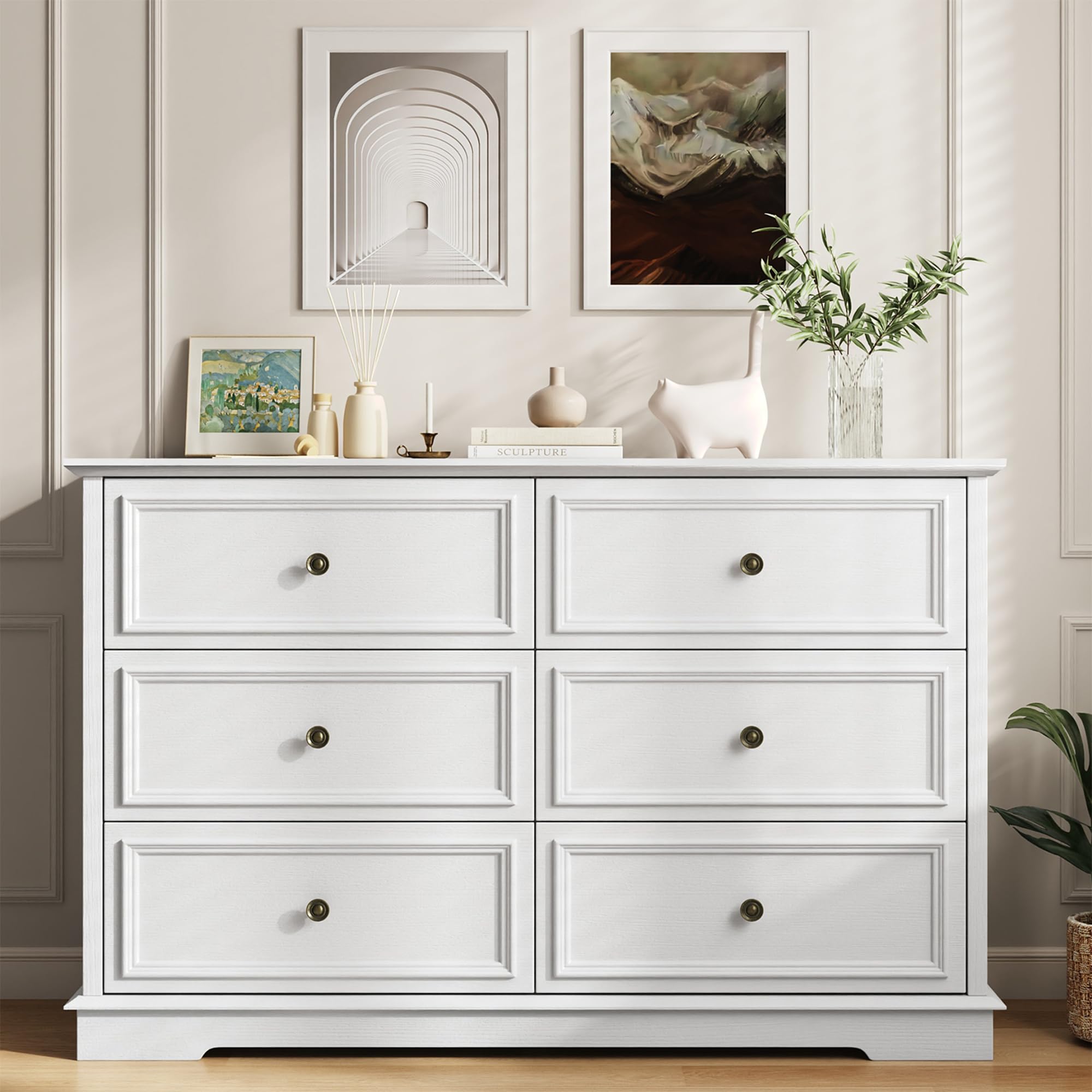 Seeday White Dresser, 6 Drawer Dressers for Bedroom, Wide Chest of Drawers with Deep Drawers, Closet Dressers with Metal Handle, Wood Dresser for Living Room, Hallway, Closet : Home & Kitchen