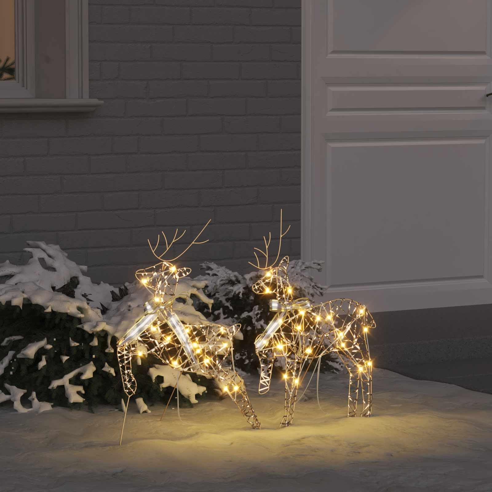 Renne natalizie a LED in PET con USB, bianco caldo, set da 2 pezzi