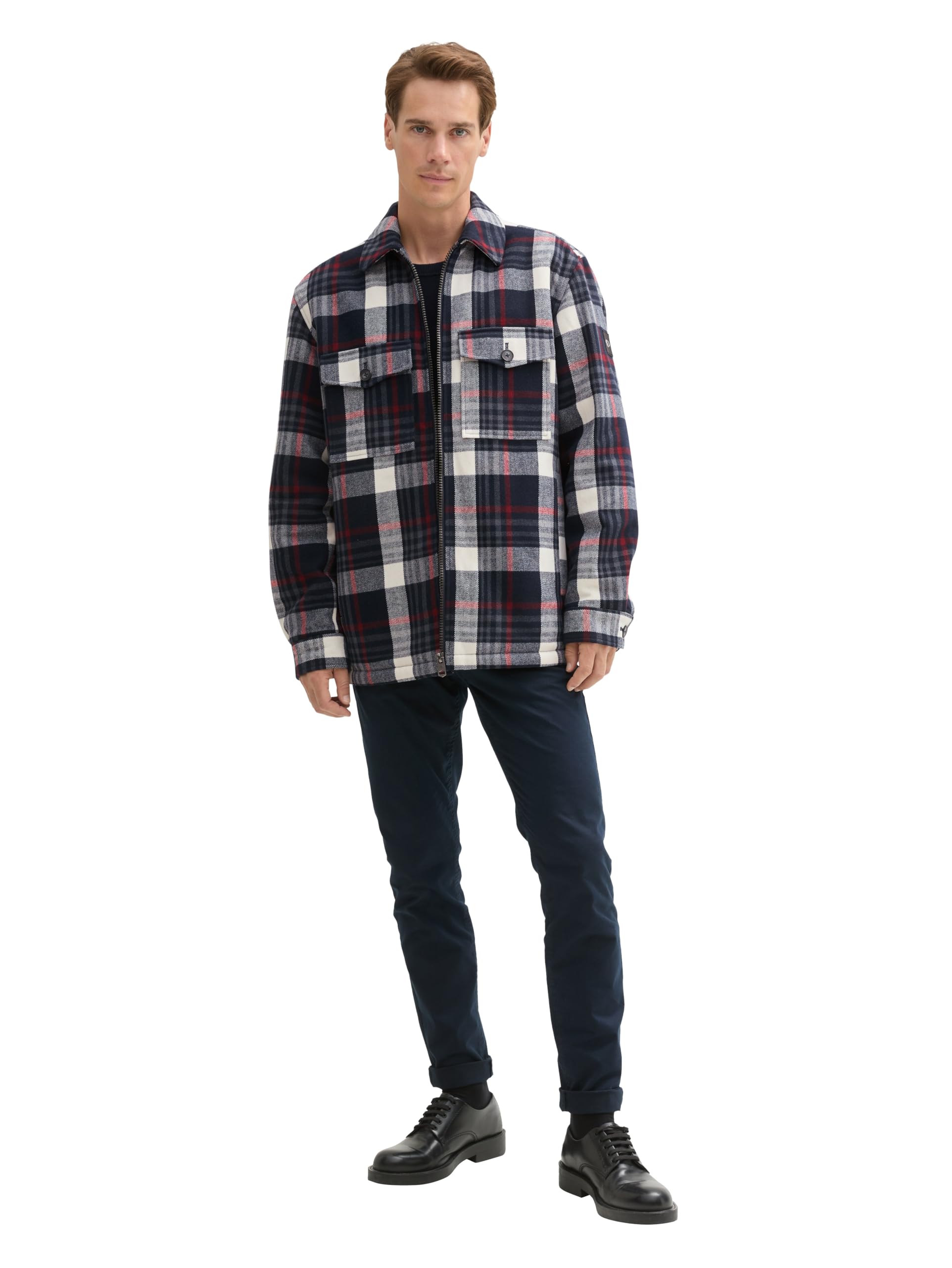TOM TAILOR Herren Flanell Karo-Jacke mit Brusttaschen,35776 - Navy red Big Check, XXL – Ansicht 2