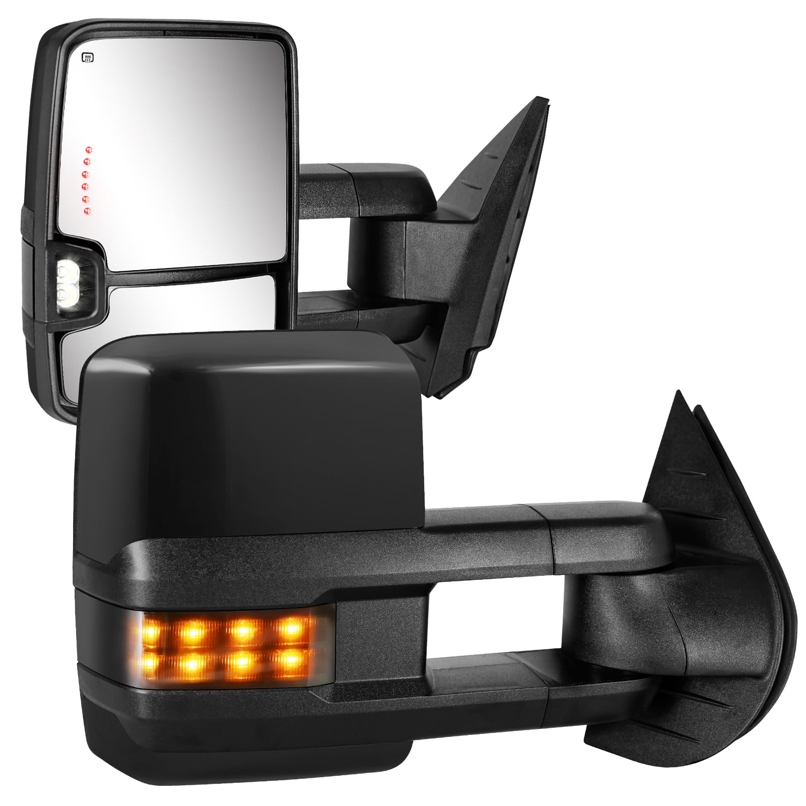 Sanooer Towing Mirrors Bright Black for 2007-2013 Chevy Silverado Suburban Tahoe Avalanche GMC Sierra Yukon with Power Glass Turn Signal Light Backup Lamp Heated Extendable Pair Set (Black Paint 8555)