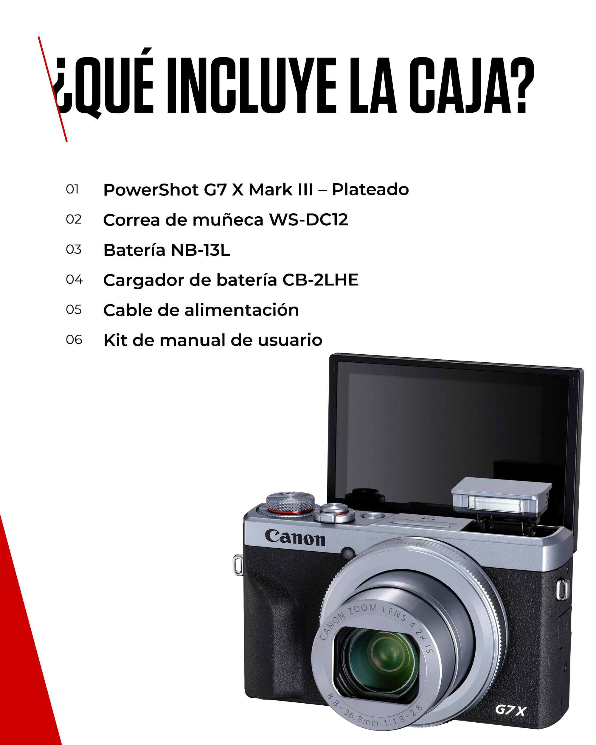 Canon Powershot G7 X Mark III 3638C002 - Cámara Digital (20.1 MP, Pantalla Táctil LCD Plegable de 7.5 cm, Pantalla Abatible, WLAN, Zoom de 4.2X, 4K, CMOS) Plata