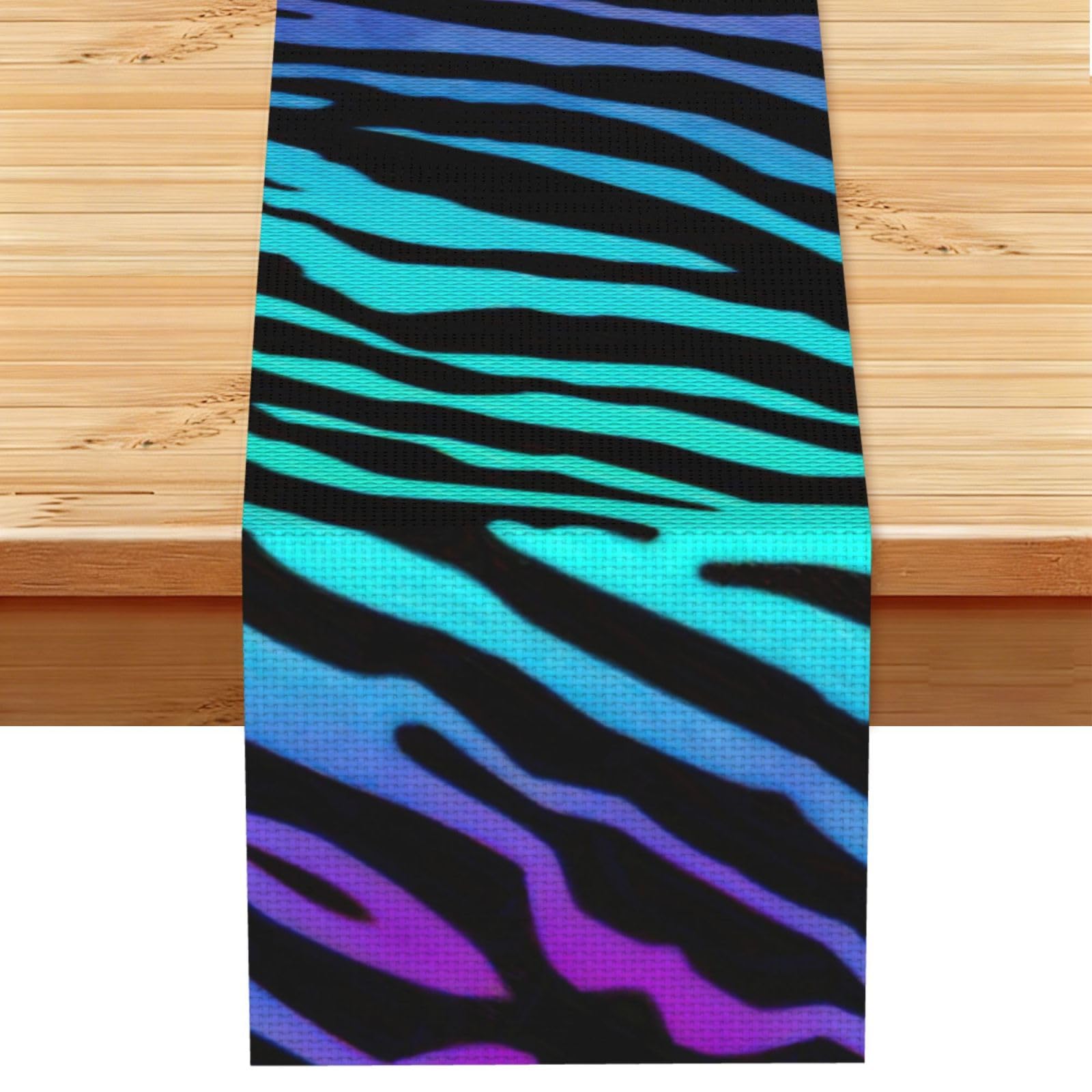 Aacxzff Black Linen Purple Blue Green Camouflage Zebra Stripes Print Table Runner For Everyday Use,Special Occasions,Wedding Birthday Home Decor