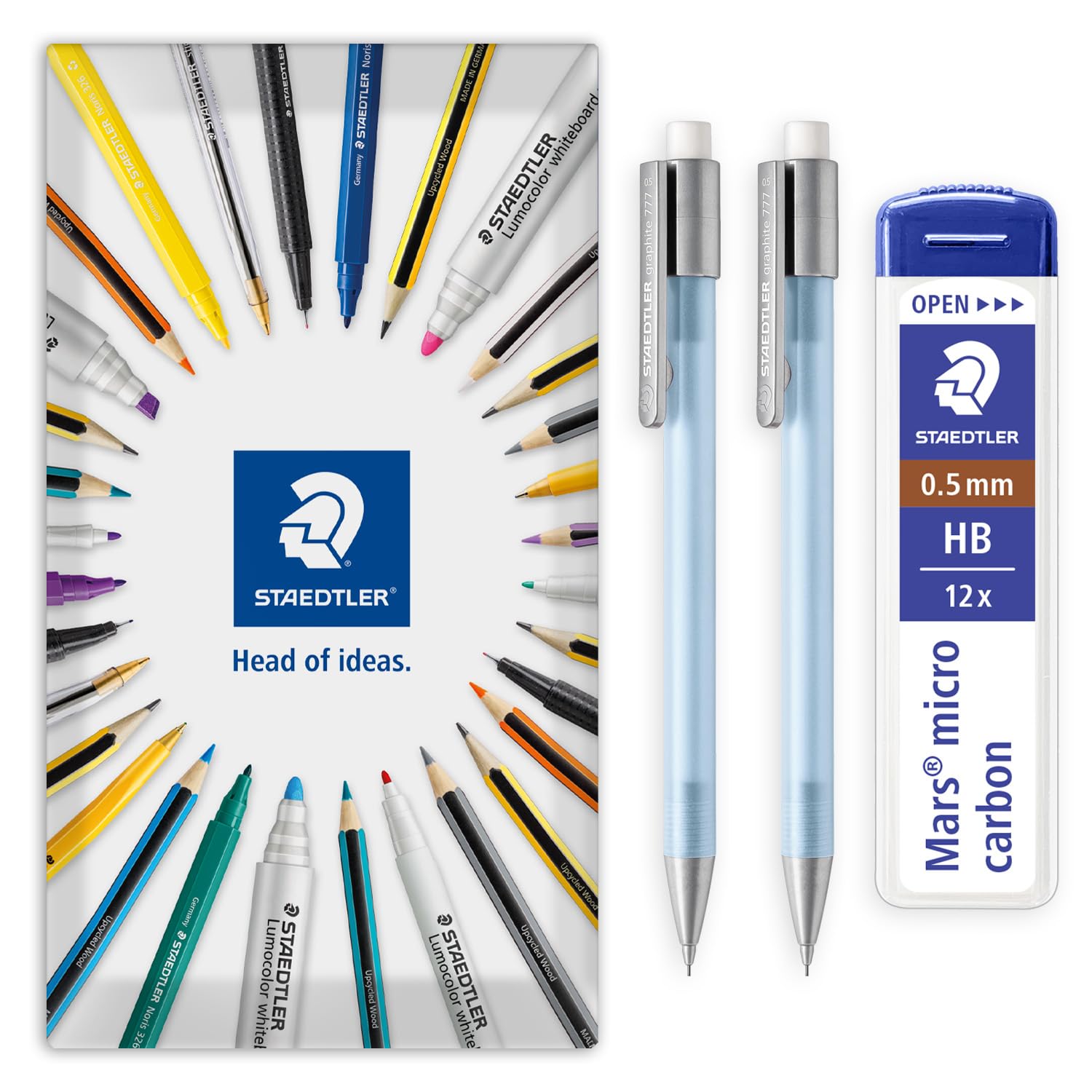 STAEDTLER 2x Light Blue Graphite 777 Mechanical Pencils & 0.5mm HB Leads โ image 1