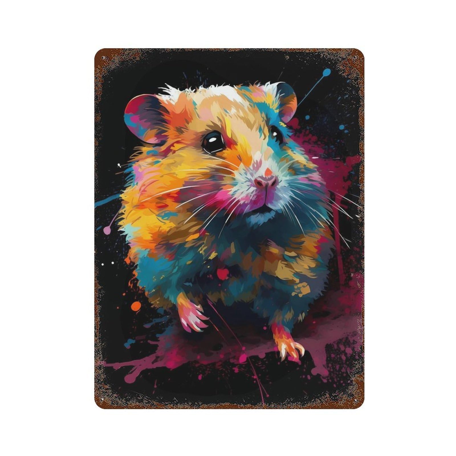 Colorful Hamster Rustic Tin Plaque 15.7"x11.8", Novelty Wall Decor for Garage, Pub Or Kitchen
