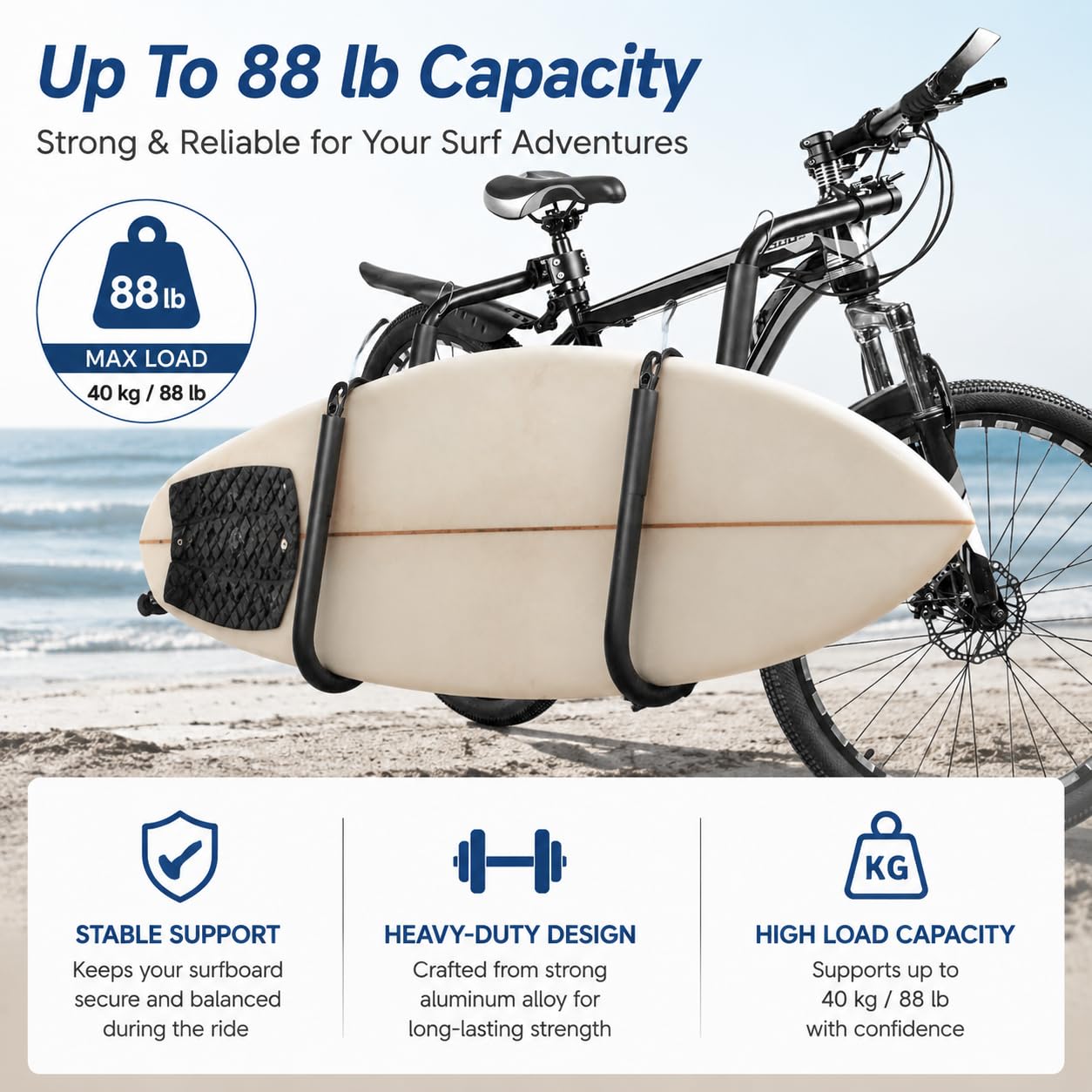 Moved By Bikes Support de planche de surf en alliage d'aluminium et mousse compatible avec les shortboards, Boogie, snowboards et