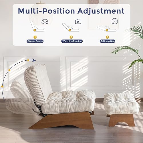 Miniatura 4 de MAXYOYO Silla decorativa con respaldo ajustable otomano, silla de sala de estar tapizada con juego de reposapiés, silla moderna y acogedora silla