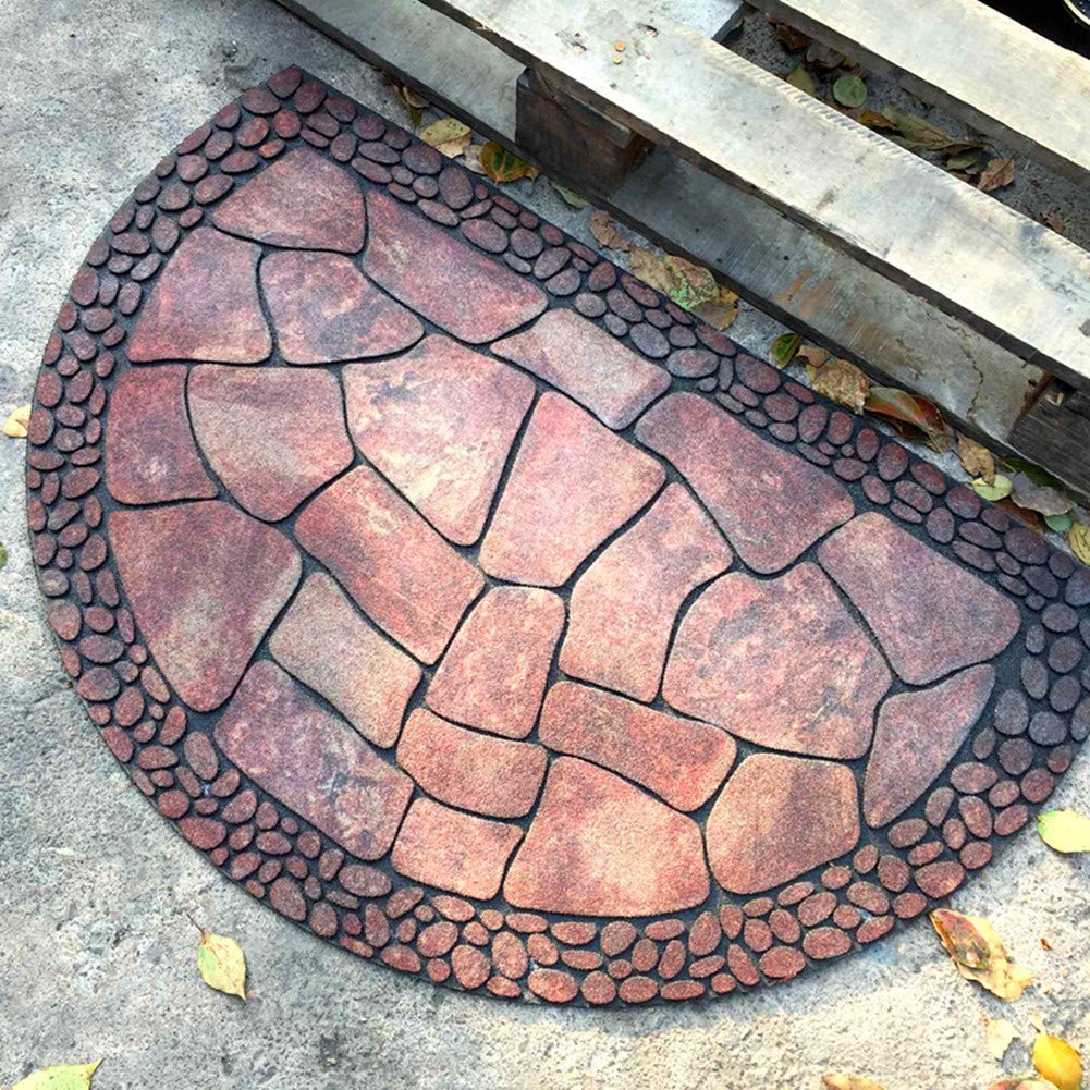 MANO Front Door Mat Outdoor Entrance, Heavy Duty Doormat Half Circle Rug for Outside Entry, Welcome Mat for Indoor Half Round Door Mats with Non Slip Rubber (21" x 33", Cobble)