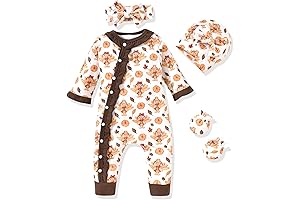 Aalizzwell Baby Girls' Thanksgiving Romper Set with Matching Accessories