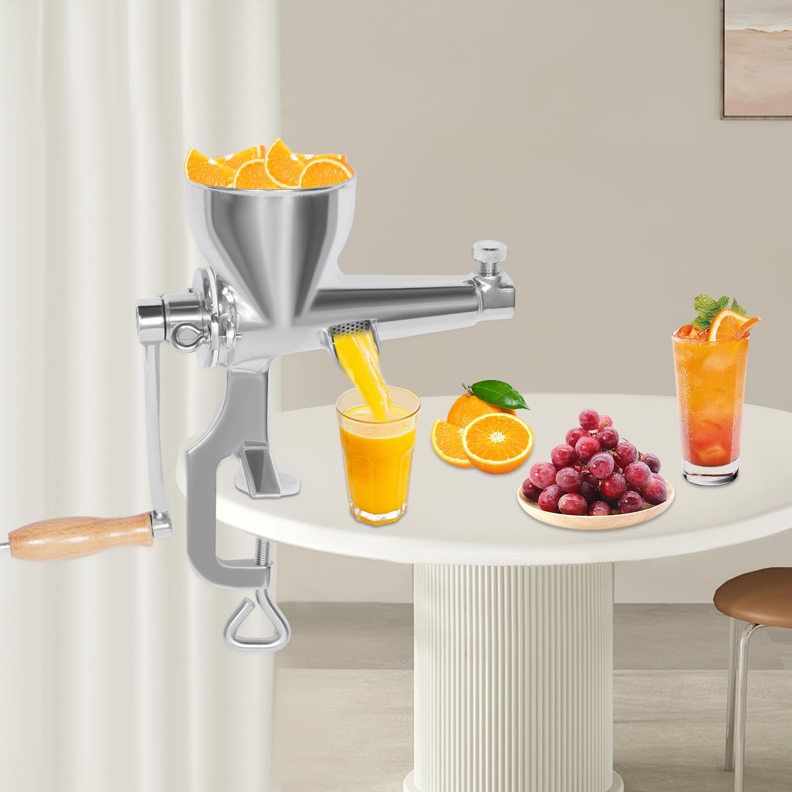 Exprimidor manual, exprimidor manual de acero inoxidable, exprimidor para frutas y verduras, con filtro y mango de madera, estable y fácil de limpiar, para el hogar, cocina, oficina, ahorro de energía