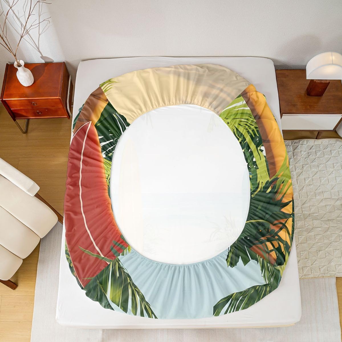 Erosebridal Summer Beach Sheets for Boys Girls Surfboard Fitted Sheet, Tropical Palm Tree Bed Sets Twin 2 Piece