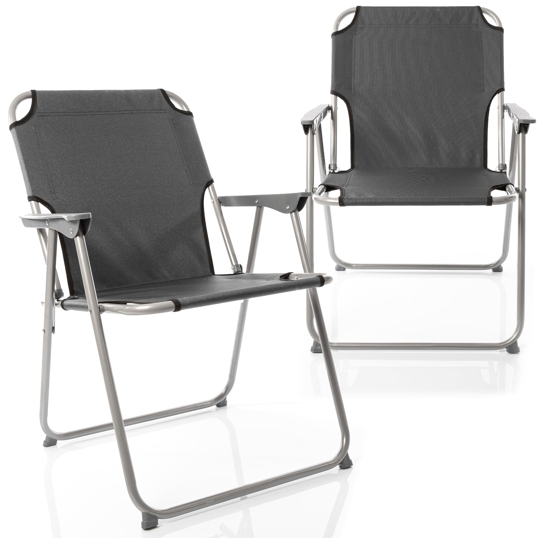 BigDean 2X Klappstuhl Faltstuhl Angelstuhl – Anthrazit/Grau robust klappbar bis 120kg belastbar - klassischer Gartenstuhl für Garten & Camping - Campingstuhl faltbar