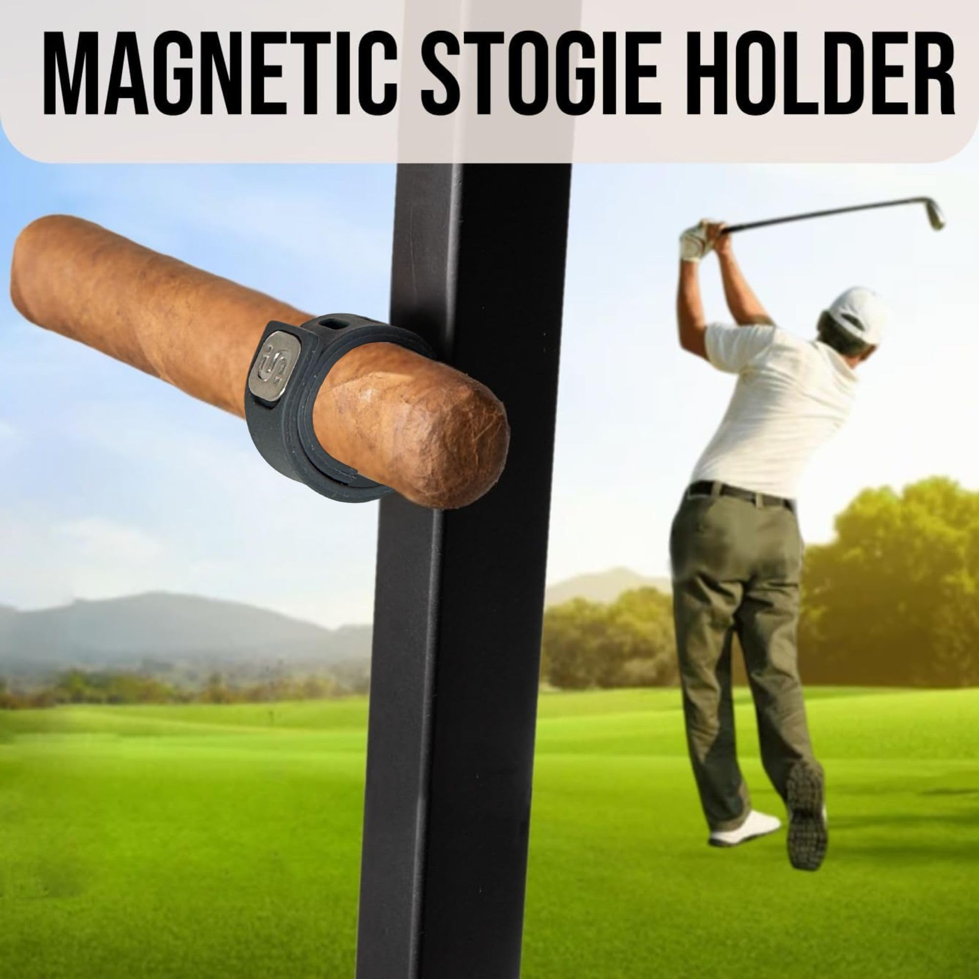 StogieStay Magnetic Stogie Holder - Portable Stogie Clip for Golf Carts & Accessories for Men - Premium Golf Gifts - Perfect for Fishing, Grilling, Camping & Sporting Events (Ash Grey)