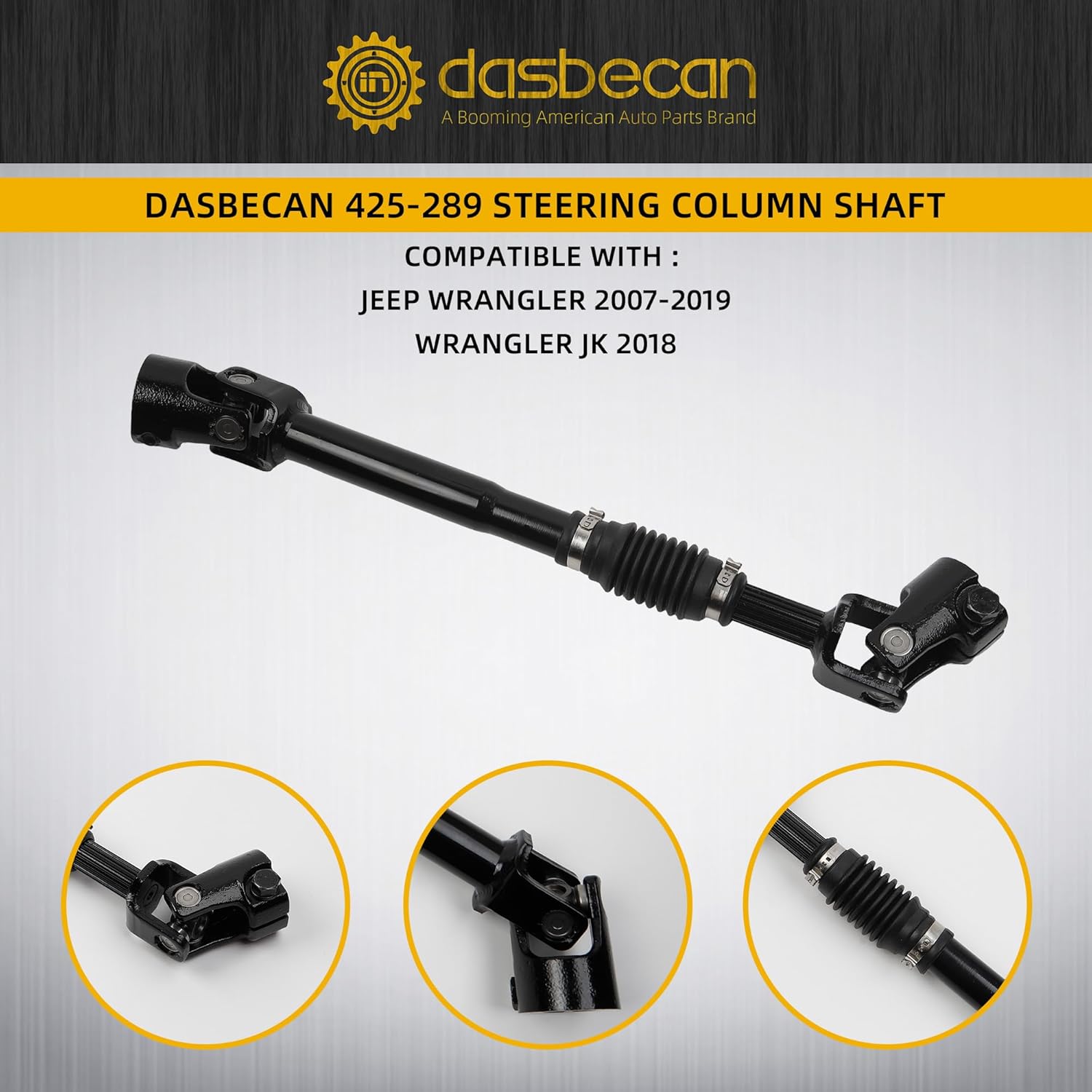 Dasbecan 425-289 Steering Shaft Lower Intermediate Steering Column Shaft Compatible with Jeep Wrangler 2007-2019 Wrangler JK 2018