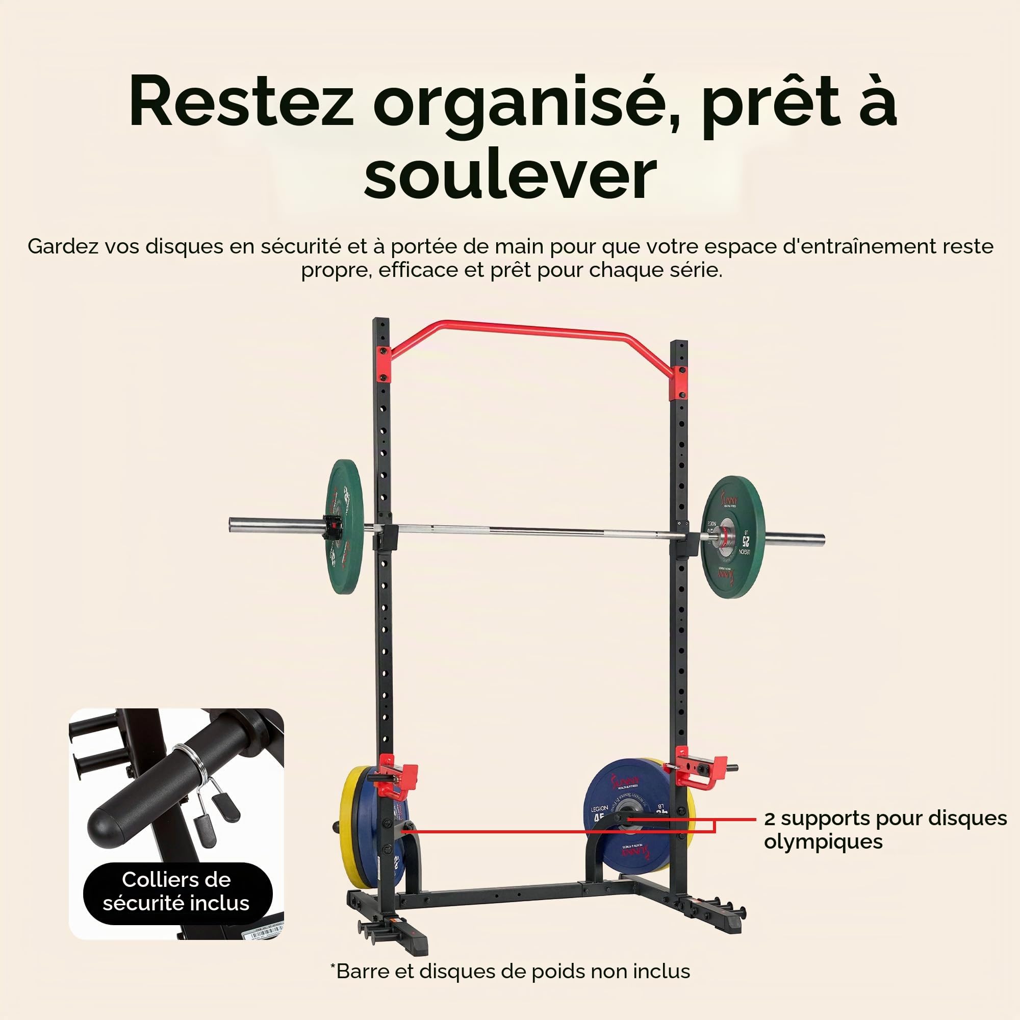 Sunny Health & Fitness Banc de presse vertical multifonctionnel réglable pour squat, presse d'épaule, développé couché incliné, rangées d'haltères, boucles de biceps, soulevés de terre