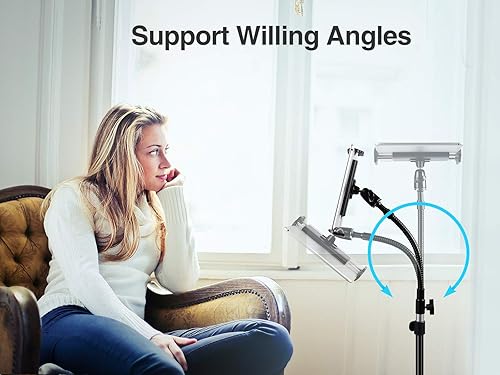 Miniatura 5 de elitehood Soporte de trípode de metal para iPad y soporte ajustable de 72 pulgadas de cuello de cisne para tableta, soporte de piso de aluminio