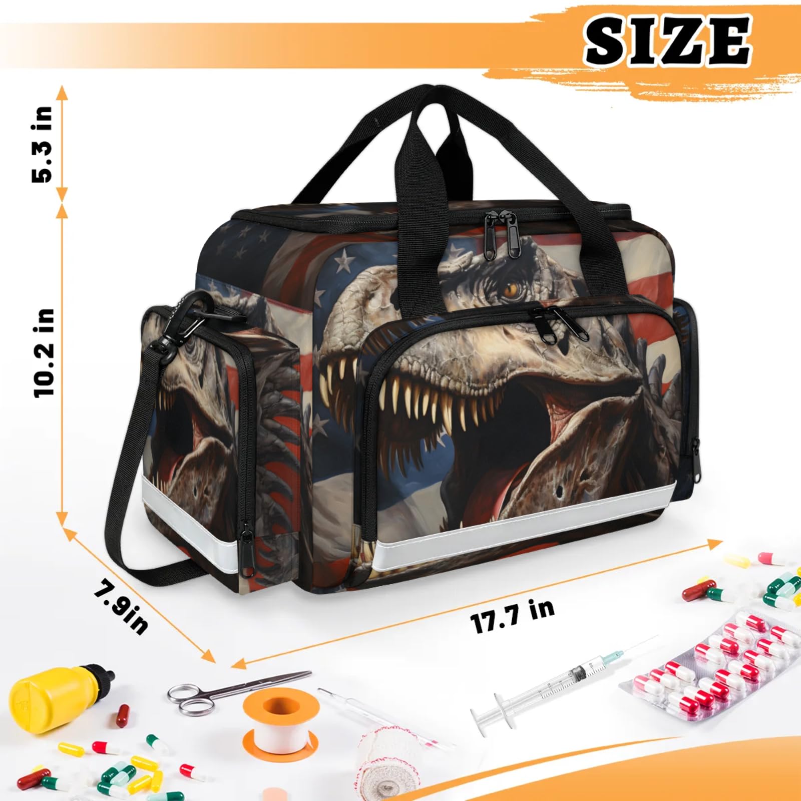 GzLeyigou First Aid Bags Empty, Armored Dinosaurs Flag Emergency Bag First Aid Kit Multiple Compartment Kit Carrier On Call Trauma Bag For Paramedics Emergency Medical Supplies Kit