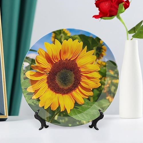 Miniatura 6 de Plato decorativo de cerámica de girasol para colgar en la pared, plato de cena de porcelana con flores silvestres, platos de postre, casa de campo,