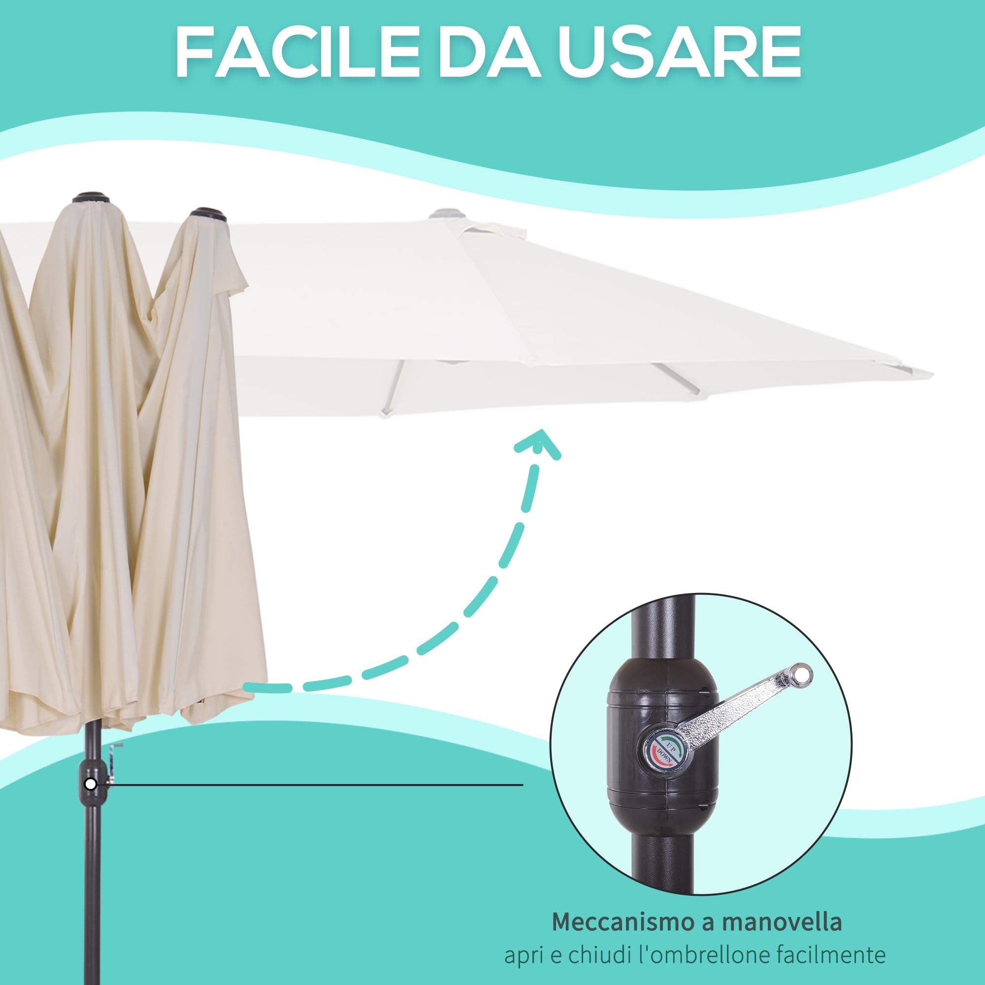 Outsunny Ombrellone da Giardino Doppio da Giardino 4.6x2.7 m a 12 Stecche con Prese d'Aria e Manovella, Ombrellone per Esterno in Acciaio e Poliestere, Anti UV, per Balcone e Terrazza