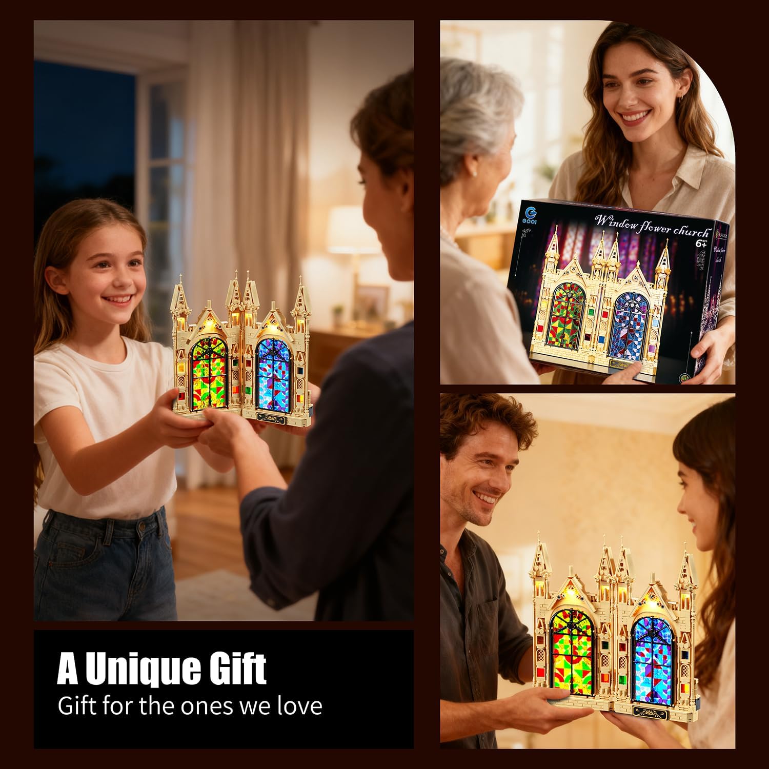 Gothic Church Architecture Building Block Set with Lights, MOC Castle Model Kit with Stained Glass Windows, Compatible with Lego for Adults, Ideal Gift Toy for Home Display & Art Decor (1040 PCS)